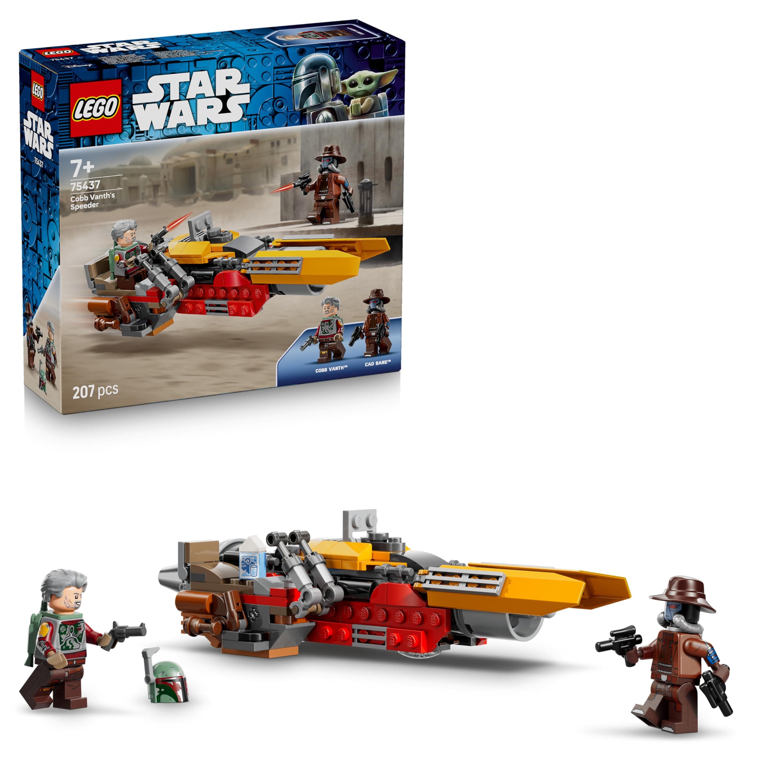 LEGO Star Wars 75437 Speeder de Cobb Vanth - Moto de Juguete con Minifiguras de Cobb Vanth y Cad Bane con Blásters y Mochila Propulsora - Regalo para Niños de 7+ Años y Fans de The Mandalorian