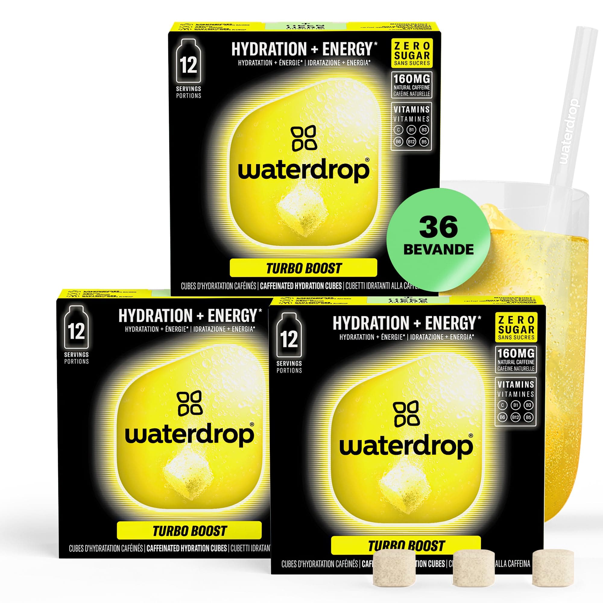 waterdrop® TURBO BOOST - Energy Drink - 160mg Caffeina Naturale, Perfetto per Pre Workout, Zero Zuccheri, Senza Zucchero, Bevanda Energetica, Senza Calorie, Vitamine C e B - Gusto Orsetti gommosi