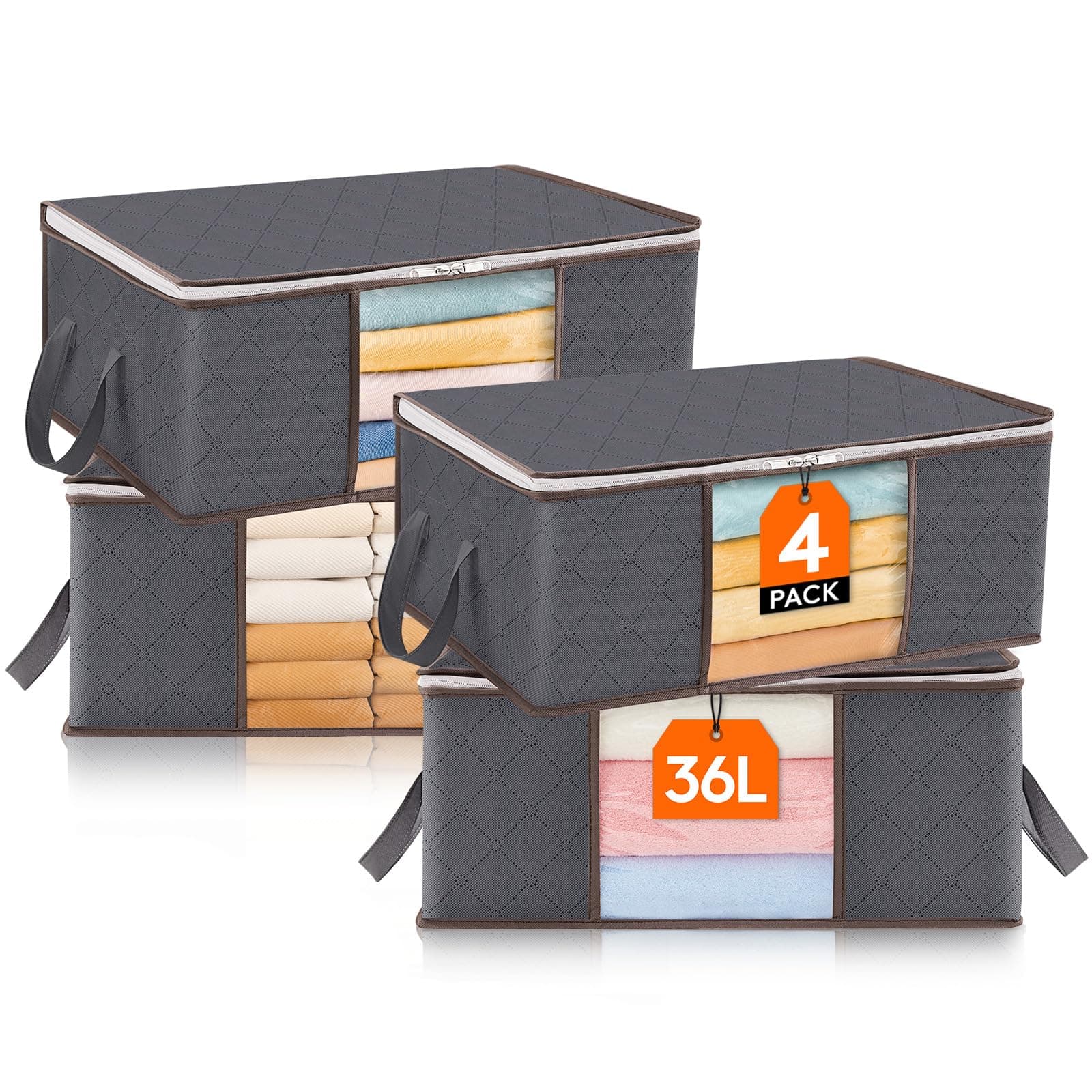 Lifewit Cajas Almacenaje Ropa, Bolsa Almacenaje Ropa, Organizador Armario Plegable, Caja Bajo Cama para Guardar Mantas, Edredones, Gris, 36 L, 4 Piezas