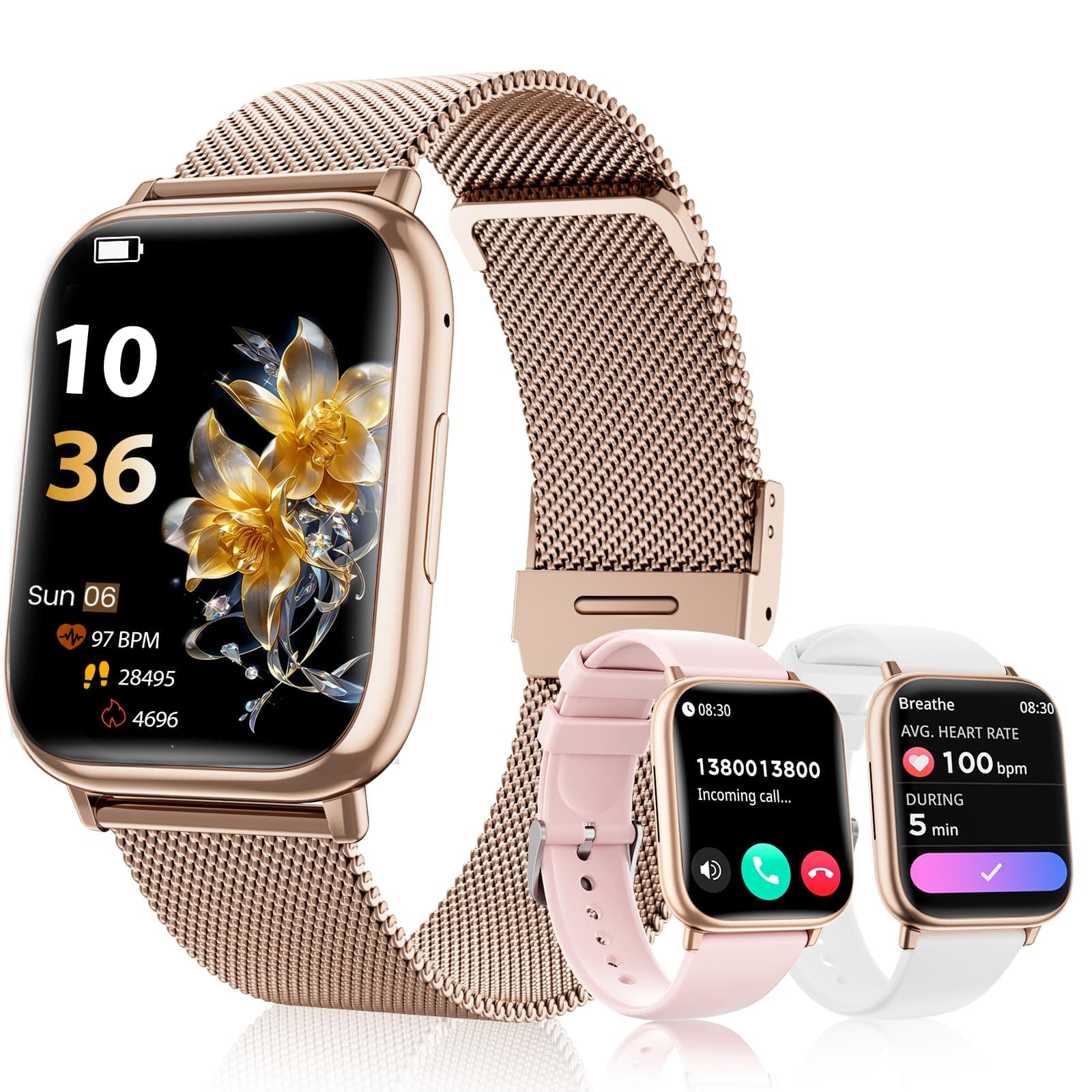 SLOKSFil Reloj Inteligente Mujer con Llamadas, 1,83” HD Smartwatch Mujer, con Frecuencia Cardíaca, SpO2, Presión Arterial, Sueño, IP68, 120+Deportes Fitness, para iOS Android (Oro Rosa)
