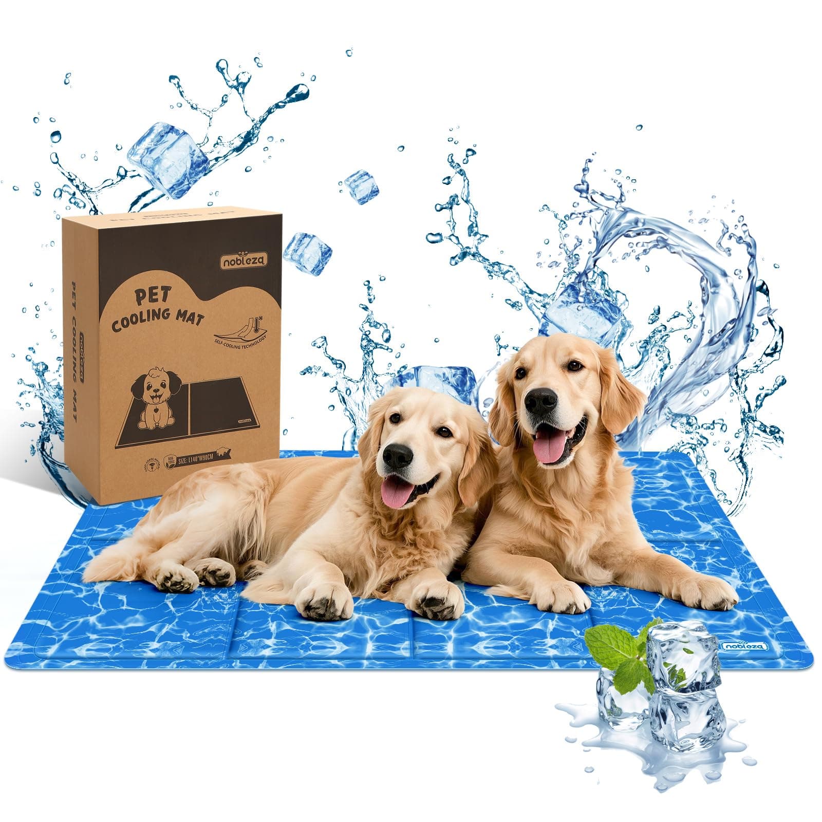 Nobleza - Alfombrilla refrescante para Mascotas Grandes. Auto refrigerante No tóxico. Ideal para para Perros, Gatos en Verano. 140 * 90 cm, Color Azul, XXXL