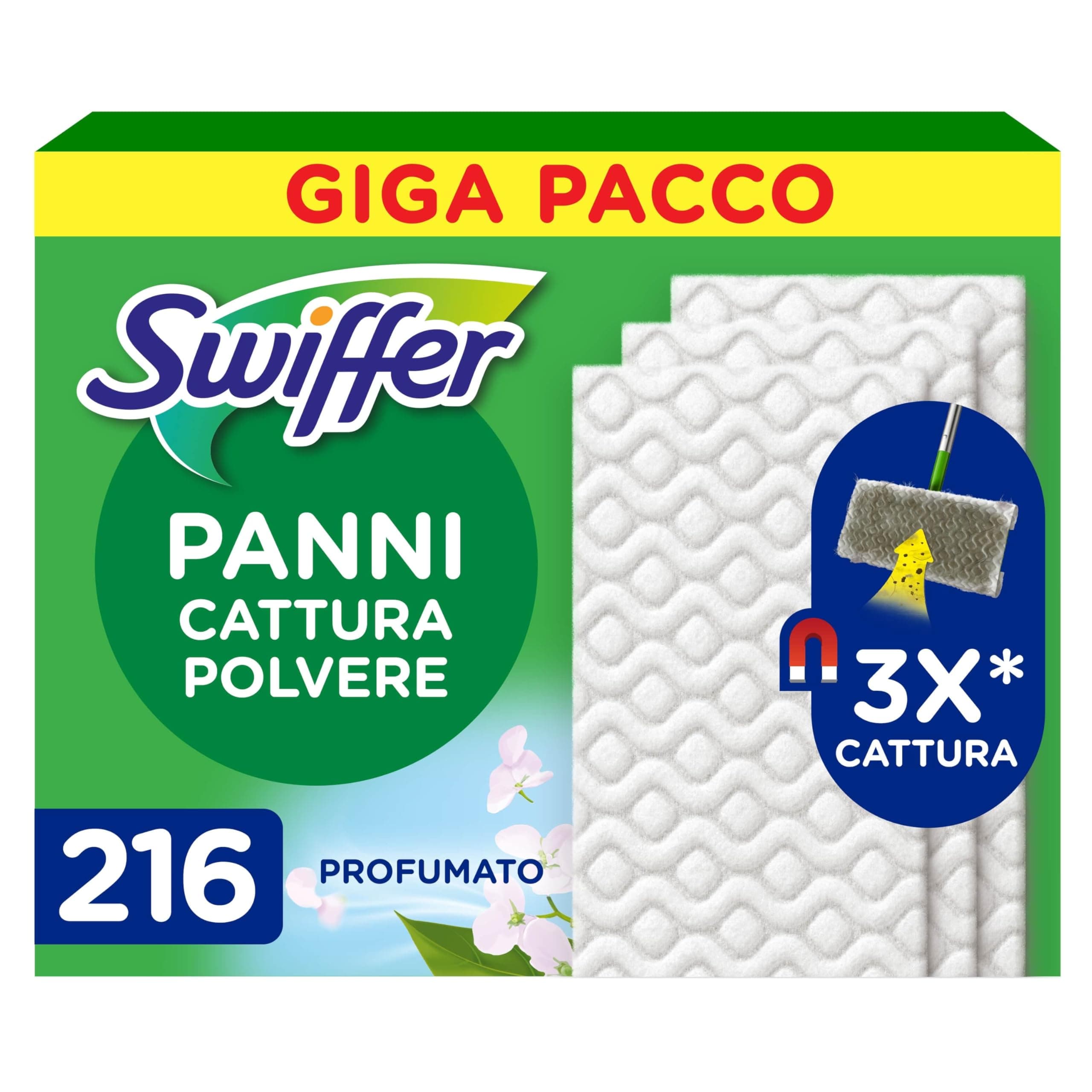 Swiffer Dry Ricariche Catturapolvere Per Scopa 216 Pezzi, Per Catturare E Intrappolare 3 Volte Più Polvere, Sporco E Peli Di Una Scopa Tradizionale, Con Profumo Ambi Pur, Raggiunge