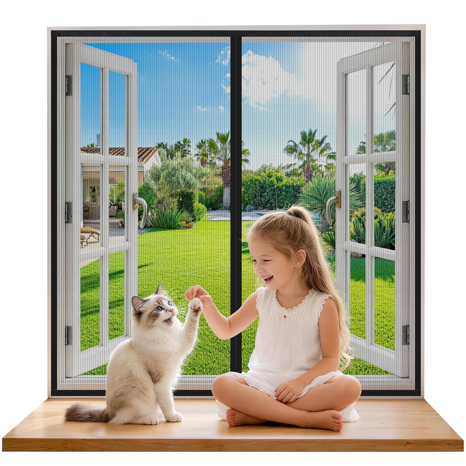 Moustiquaire Fenêtre Magnétique 155x105 cm, Rideau Anti-Moustique Noir, Fermeture Automatique, Sans Perçage, Pour Fenêtres, Portes de Balcon, Chambre, Idéal pour Familles avec Enfants et Animaux