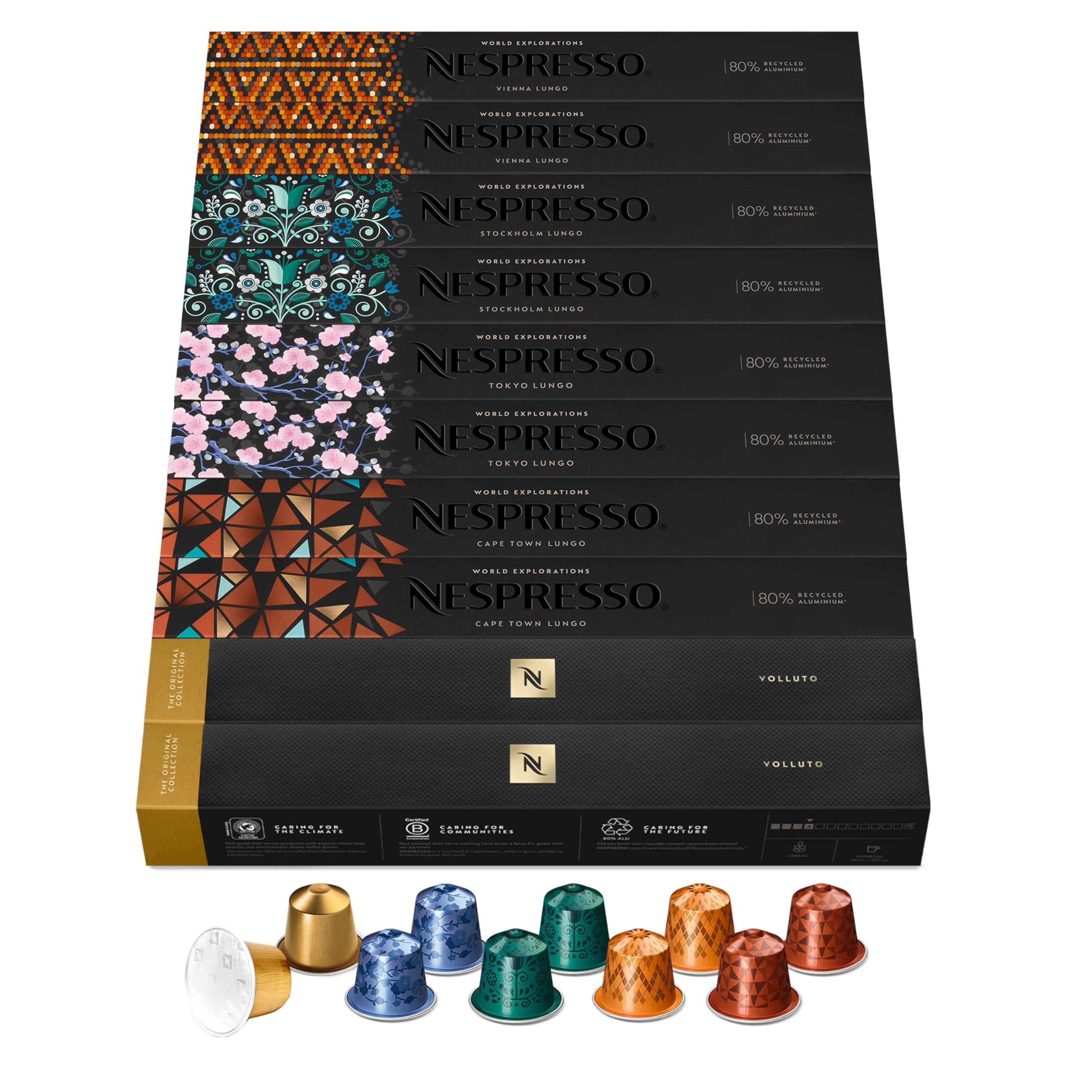 NESPRESSO ORIGINAL Lungo & Espresso Auswahl 100 Kaffeekapseln | Arabica & Robusta Kaffee | Helle bis dunkle Röstung