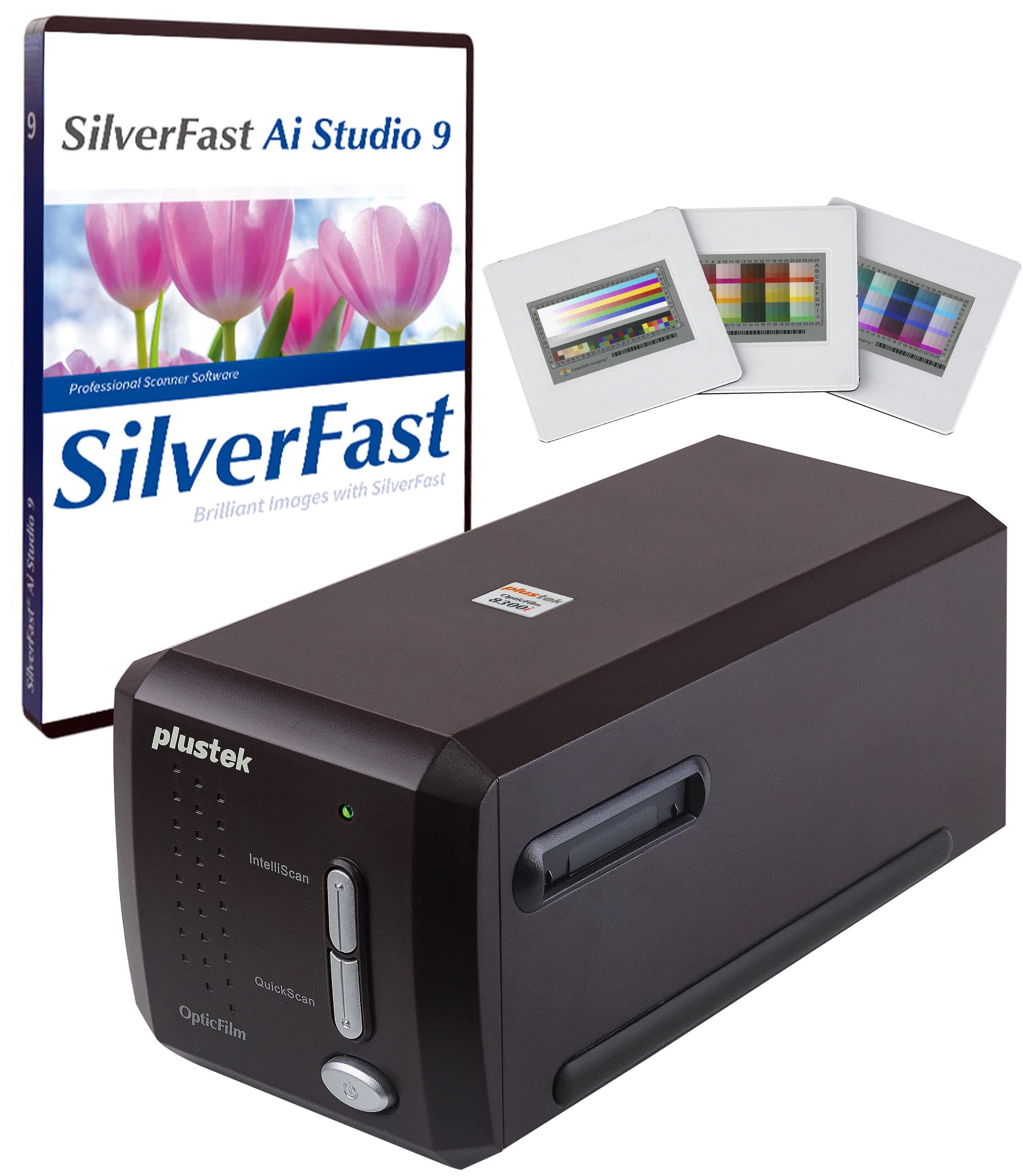 Plustek OpticFilm 8300i AI Scanner – Convertit 35 mm et diapositives en numérique, SilverFast Ai Studio 9 + QuickScan Plus, cible d'étalonnage IT8 (3')