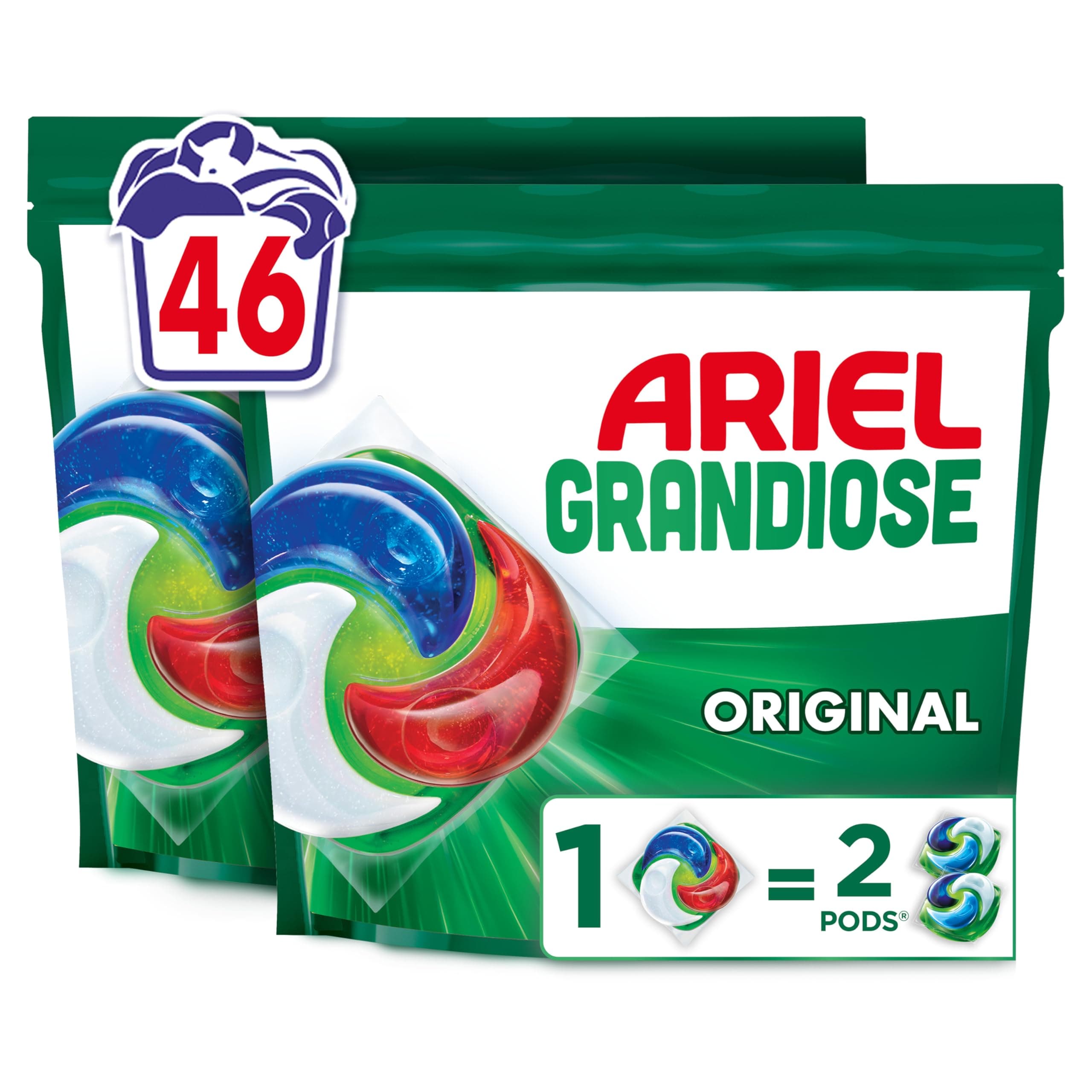 Ariel PODS Grandiose Original, Lessive en Capsule, 46 Lavages, Idéal Pour Les Lessives Mixtes, Dissolution Rapide Même à Froid, Fabriqué en France