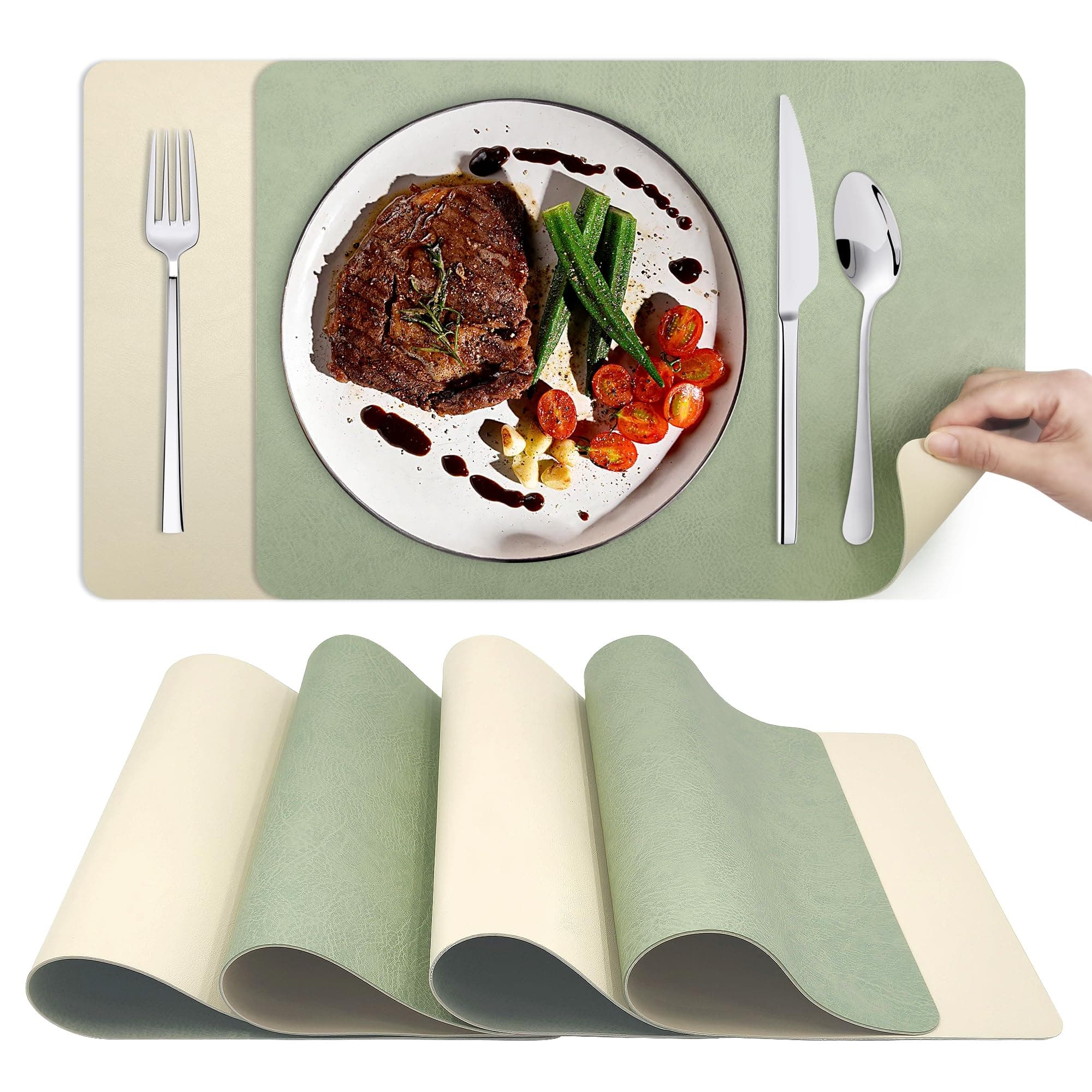 KitchenBoss Set de Table Lavable et Dessous de Verre - Antidérapants - Double Face - Dessous de Table avec Salle à Manger en PVC - 43 x 30 cm - Lot de 6
