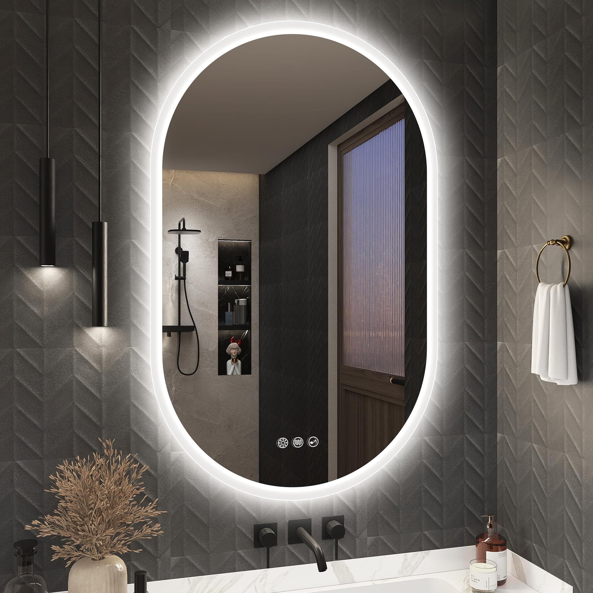 S'bagno Oval Bluetooth Espejo Baño con Luz 60x100cm, Antivaho, Espejos de Baño con Led y Memoria, 3000K/4000K/6500K, Regulable, Cristal Templado HD, IP44 Espejo Baño Led, Horizontal o Vertical