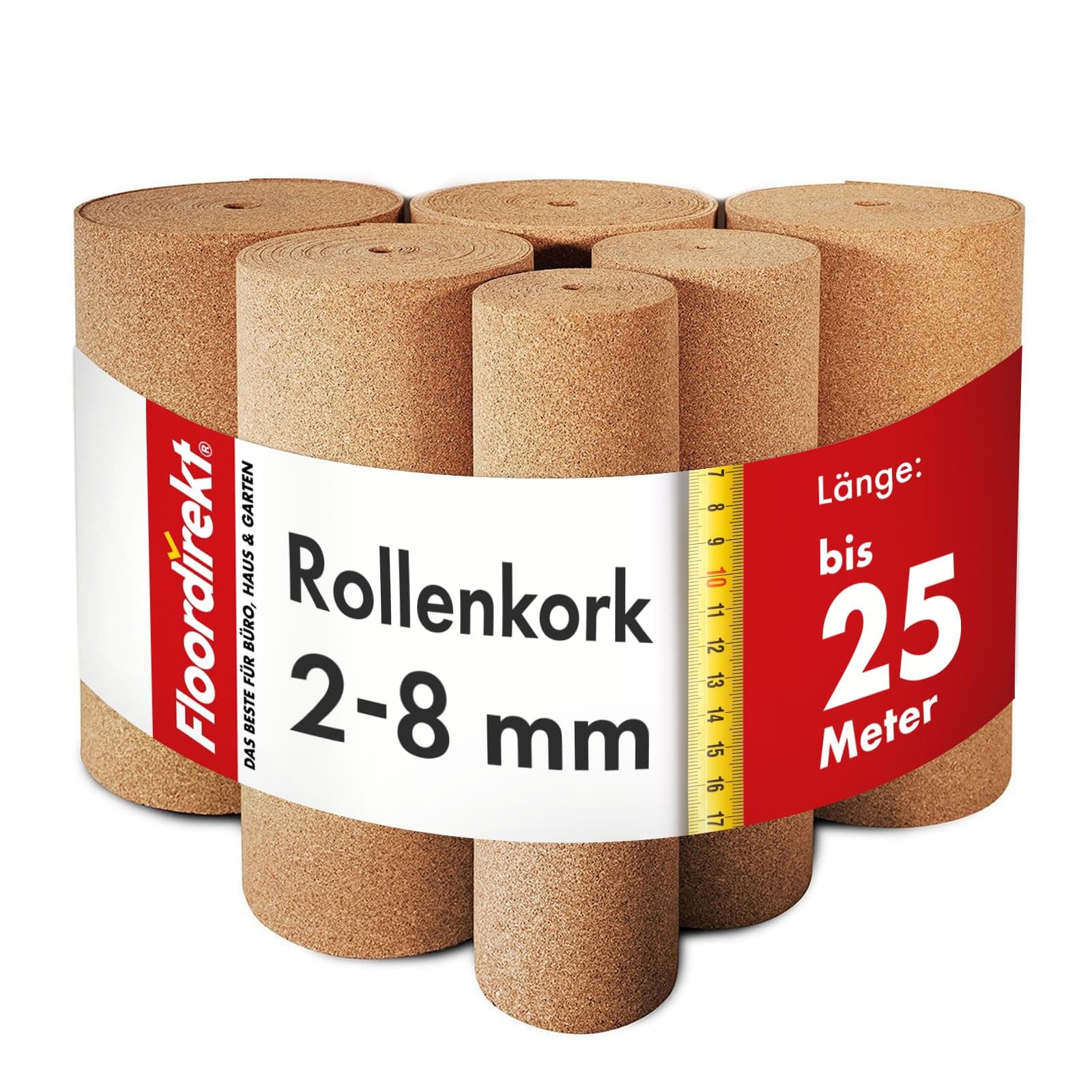 Floordirekt Rollenkork 100 x 300 cm, 2 mm - Natürliche Dämmunterlage - Vielseitig einsetzbar - Schall- und wärmeisolierend