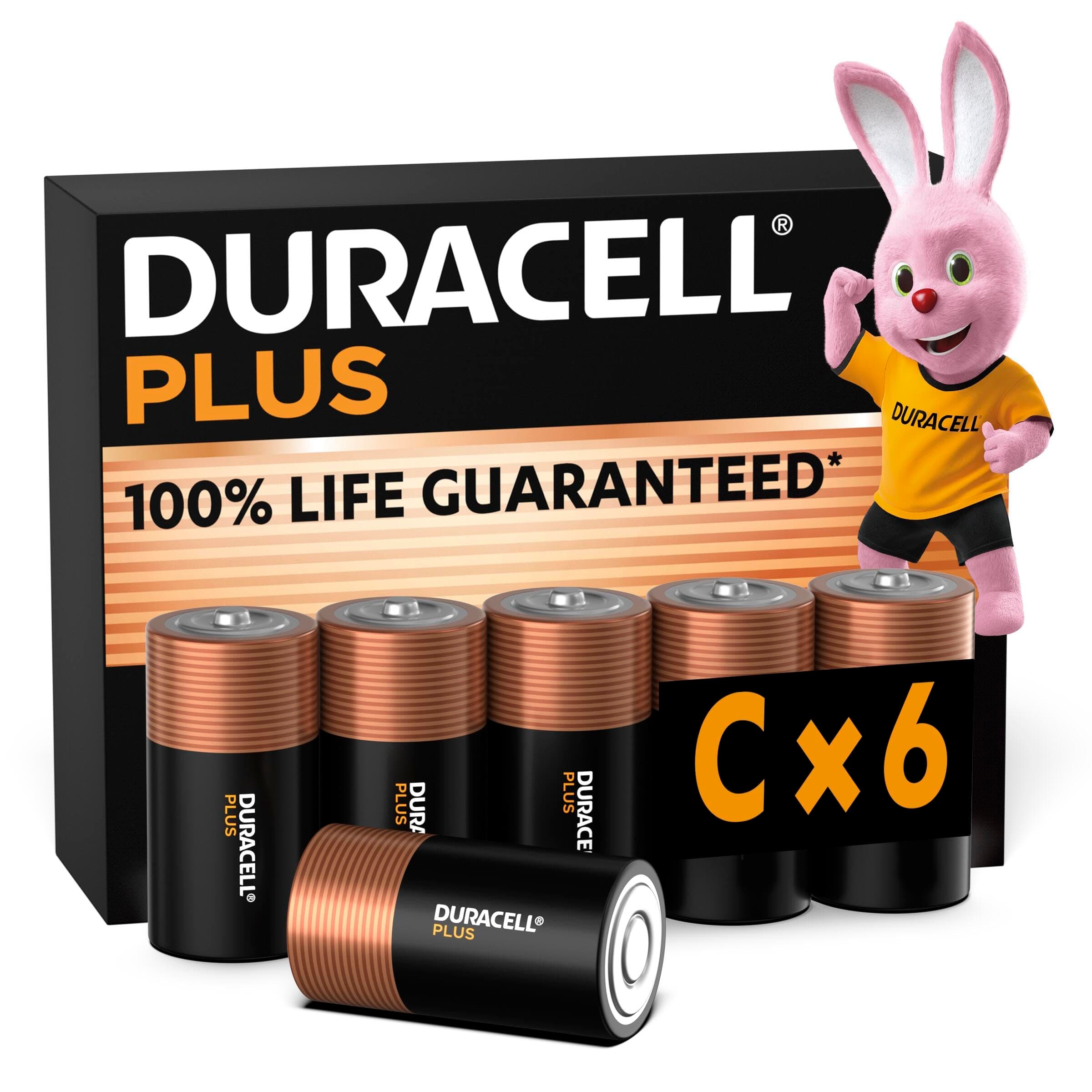 DURACELL Batterie Plus C (pacco da 6) - Pile Alcaline 1.5V - Fino al 100% di extra durata - Affidabilità per i dispositivi a uso quotidiano - 0% plastica - 10 anni di conservazione - MN1400