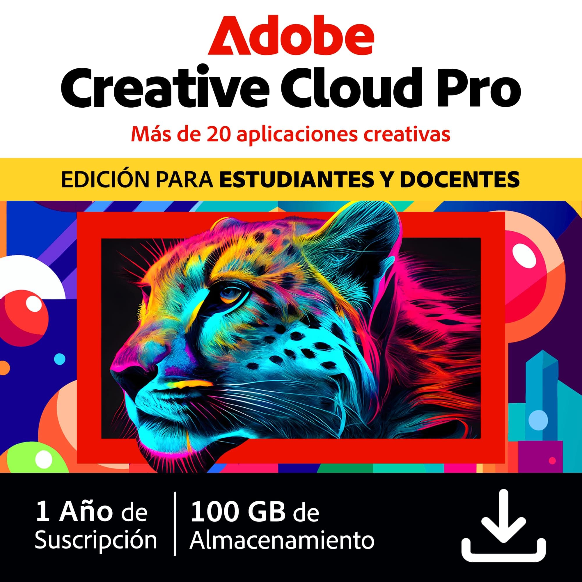 Adobe Creative Cloud Pro para estudiantes y docentes | Software Creativo con IA | 1 Año | PC/Mac | Descarga Digital