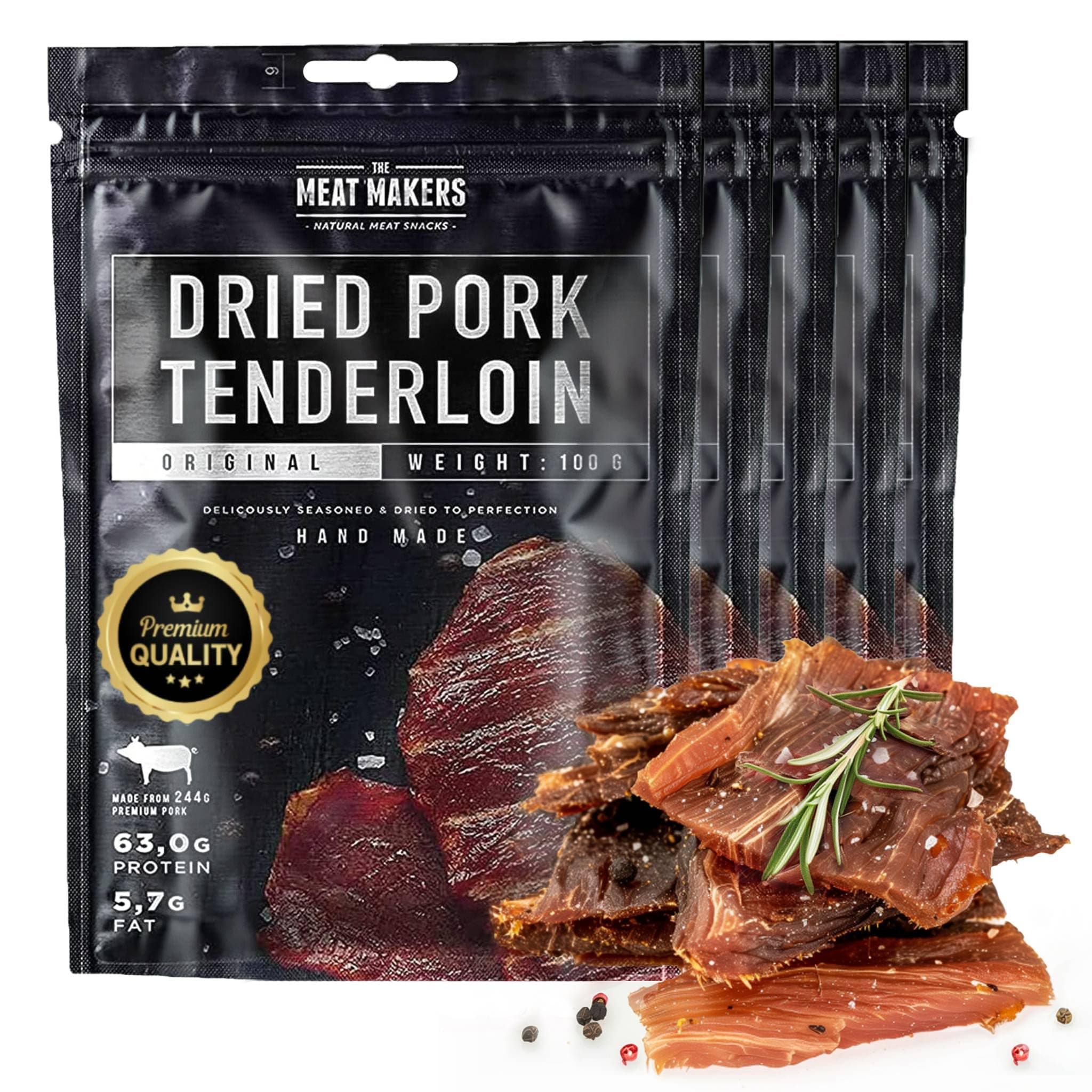 The Meat Makers Dried Pork Tenderloin, Pork Jerky Steak 500g. De Filet De Porc Séché, Viande Séchée Riche En Protéines, Viande Séchée Pour Les Humains. Excellente alternative à la collation Beef Jerky