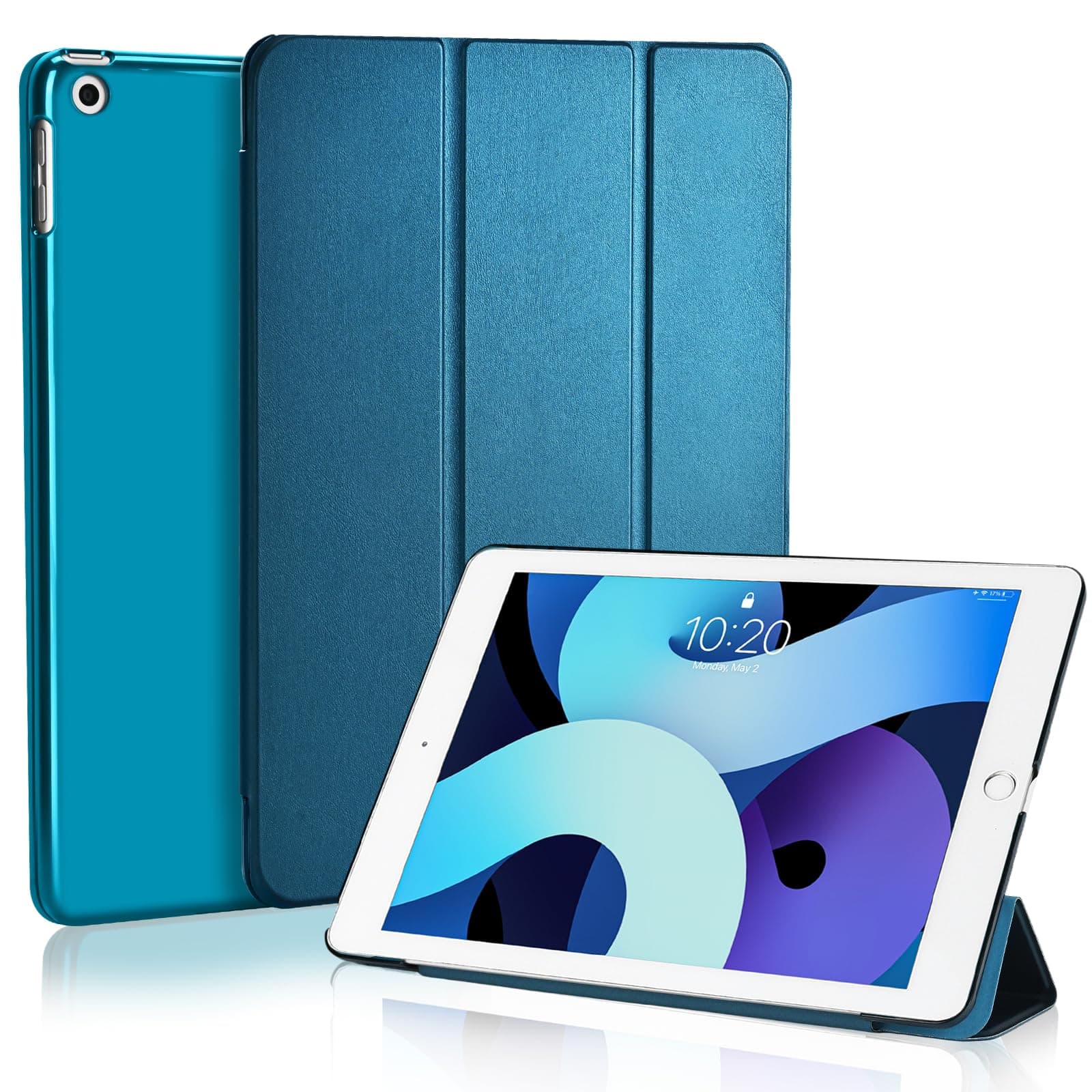 4UBonLife Custodia per iPad 6a /5a Generazione 9,7 Pollici 2018/2017, Cover Protettiva Rigida, Sottile e Leggera con Traslucida Posteriore Opaca Cover per iPad 5/6, Auto Sveglia/Sonno, Blu Pavone