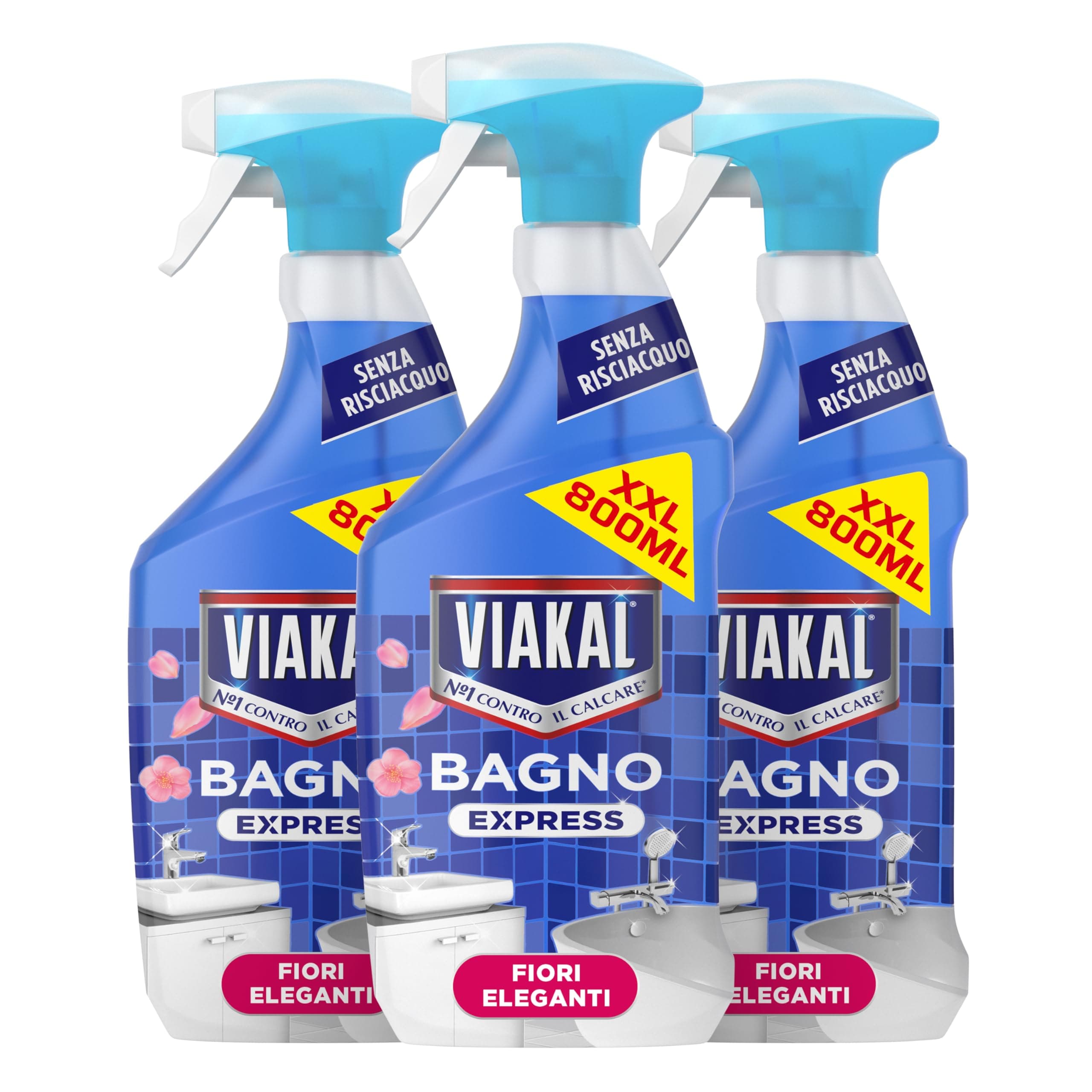 Viakal Spray Classico Con Tecnologia Anti-goccia, Il Numero Uno Per Il Tuo Bagno Contro Il Calcare E Le Macchie D'Acqua 800ml (Confezione da 3)