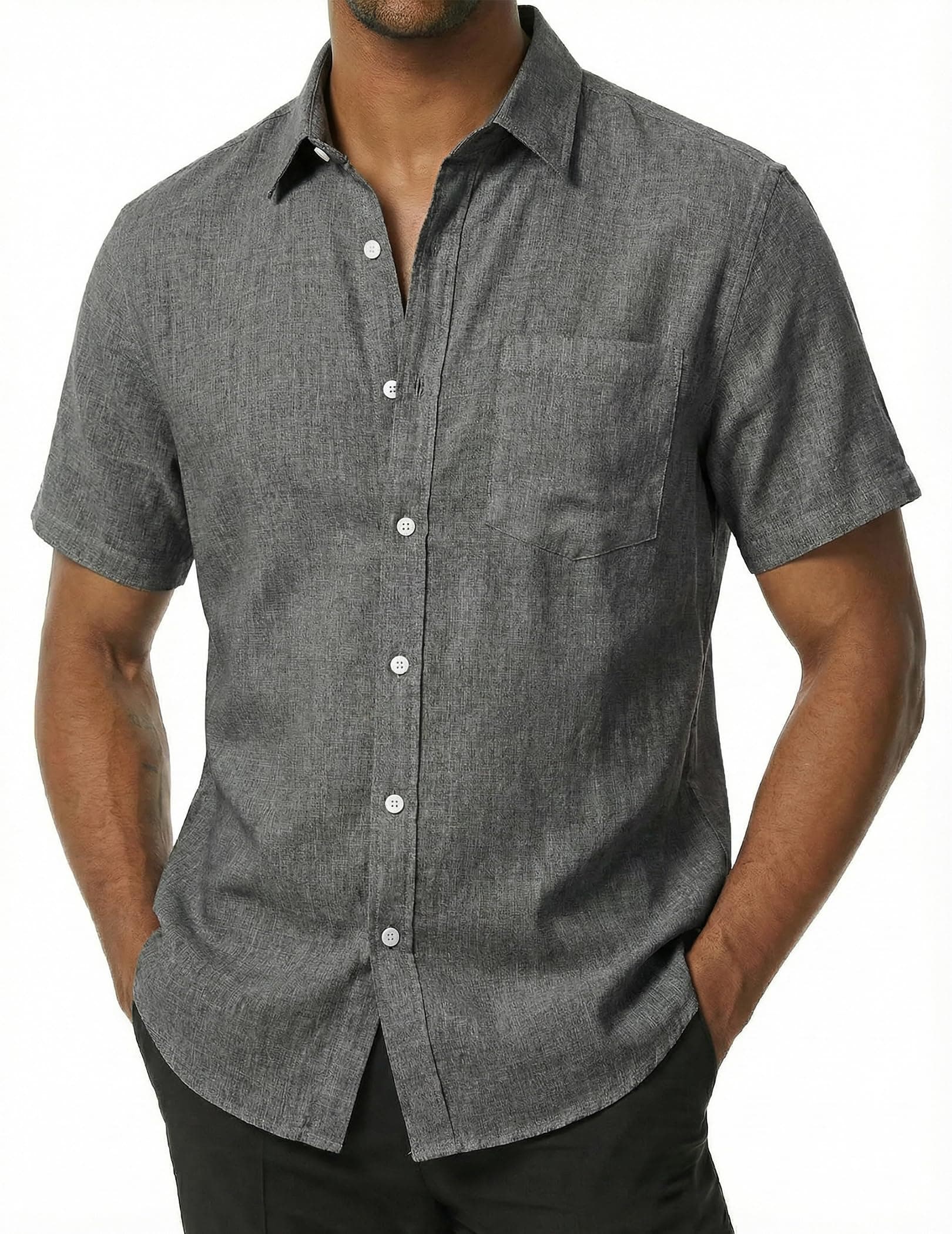 COOFANDY Hemd Herren Kurzarm Leinenhemd Leicht Sommerhemd Freizeithemd Strandhemd Kurzarmhemd