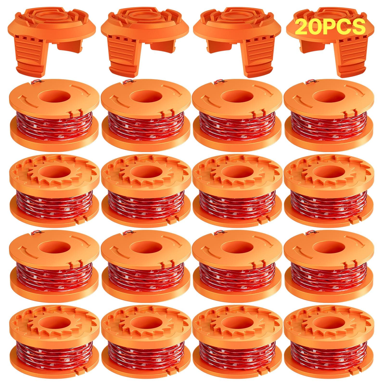 Eventronic 20 Pack Bobina per Decespugliatore Compatibile con Worx,Linea Tagliabordie Decespugliatore,WA0004.1/WA0010 Bobina di Filo per Tagliabordi Compatibile con Worx (16 Bobine + 4 Copertura)