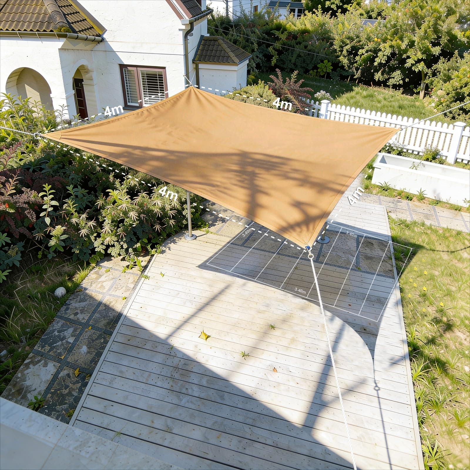 HAIKUS Toldo Vela Cuadrado 4x4 m, Vela de Sombra HDPE, Transpirable, Resistente y 98% Protección Rayos UV para Exterior, Jardín, Terrazas (Arena)