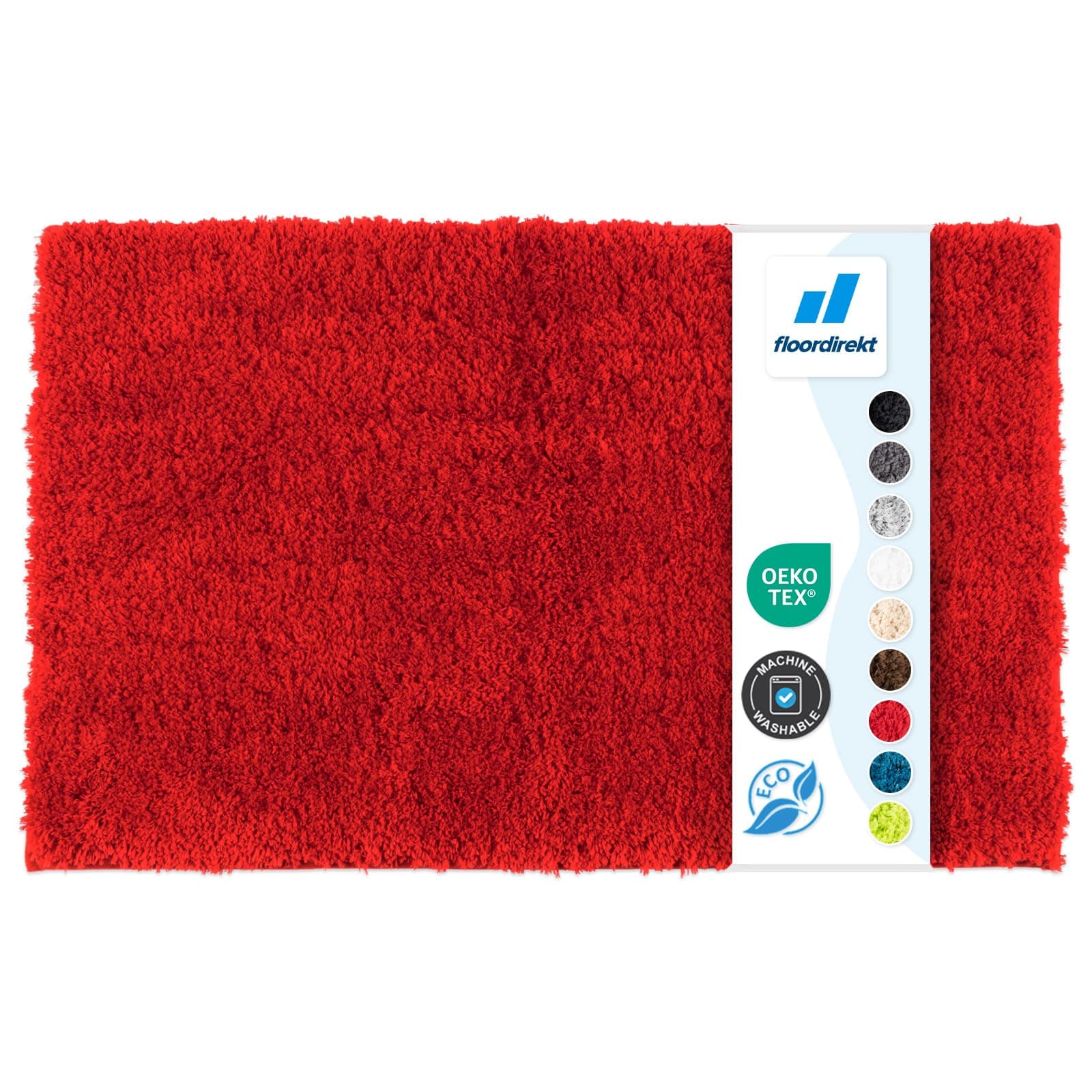 Floordirekt Badematte Sky - Badezimmerteppich - Weicher, dichter Hochflor - Rutschhemmend & Schnell trocknend - Geeignet für Fußbodenheizung - Eckig & Rund (50 x 60 cm, Beerenrot)