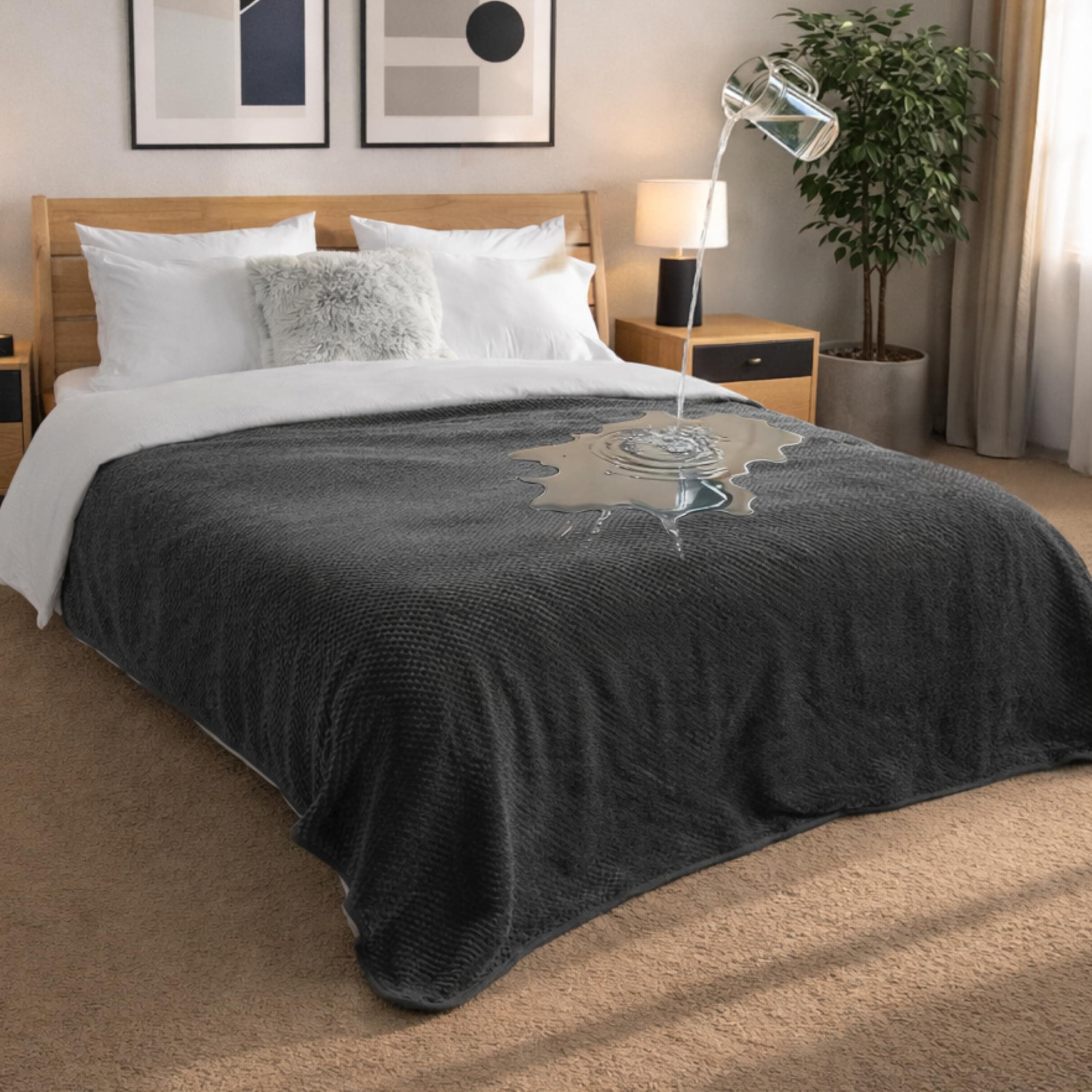 Dreamzie Couverture Imperméable pour Lit et Canapé 218x274cm - Couverture Chien Voiture - Plaid Imperméable en Polaire Réversible & Lavable en Machine - Gris foncé