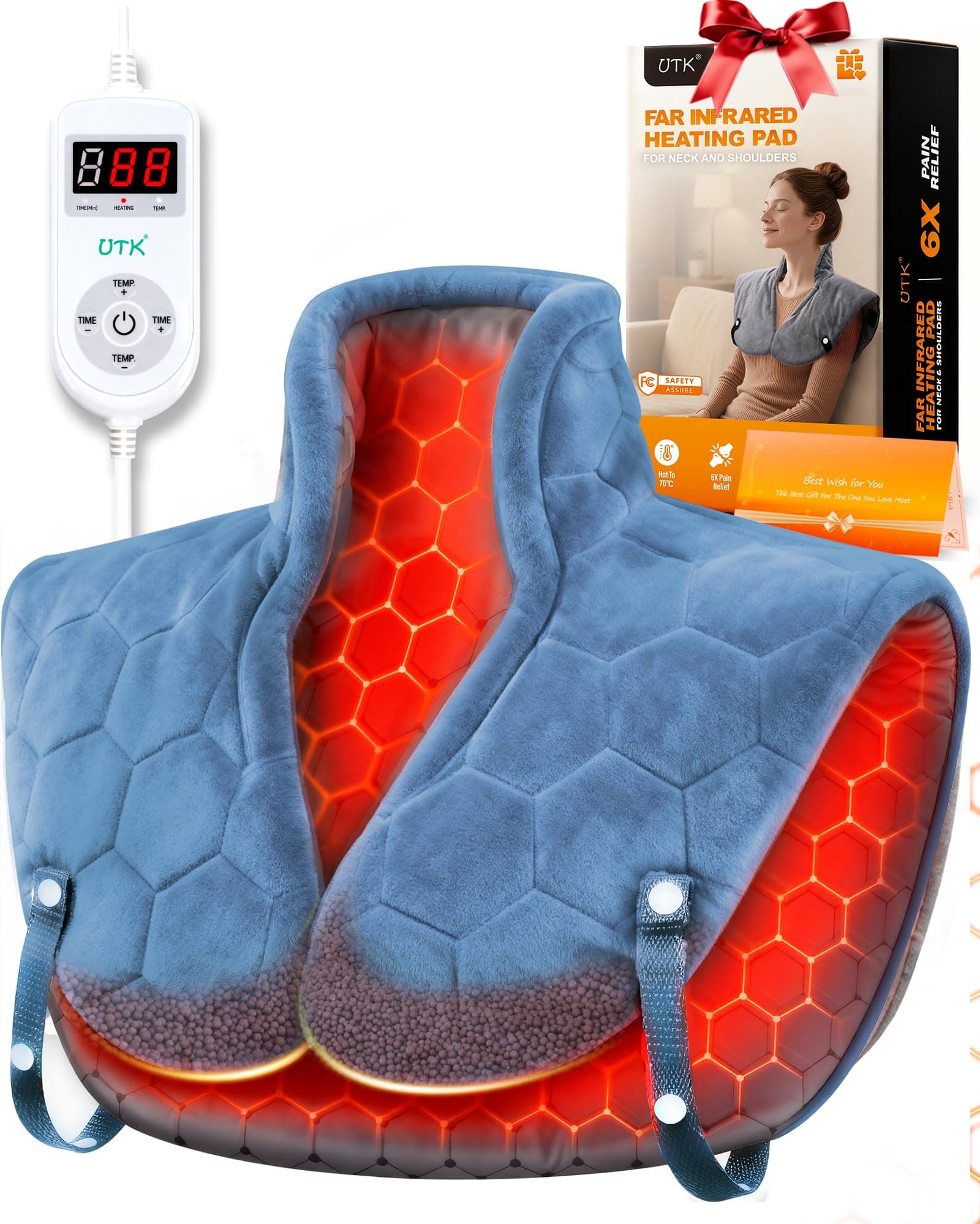 UTK Coussin Chauffant Cervicales, Cadeau Maman, Chauffe Epaule Et Nuque Electrique, Chauffe Rapidement en 30 Secondes, Jusqu'À 70 °C, Coussin Chauffant Léger avec Bandoulière, Cadeau Noel Femme