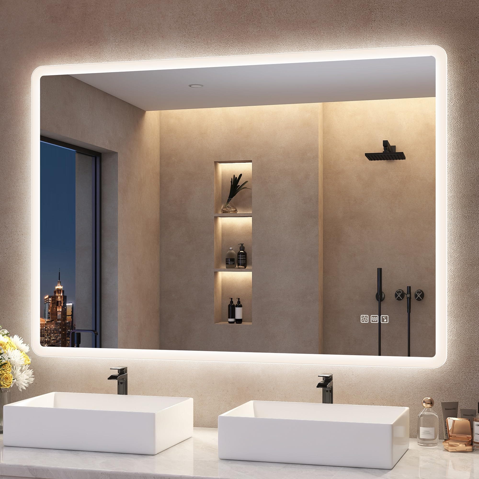 S'bagno - Espejo de baño Iluminado con retroiluminación LED, Altavoz Bluetooth Integrado, deshumidificador e Interruptor (M66 (Bluetooth), 70l x 100an cm)