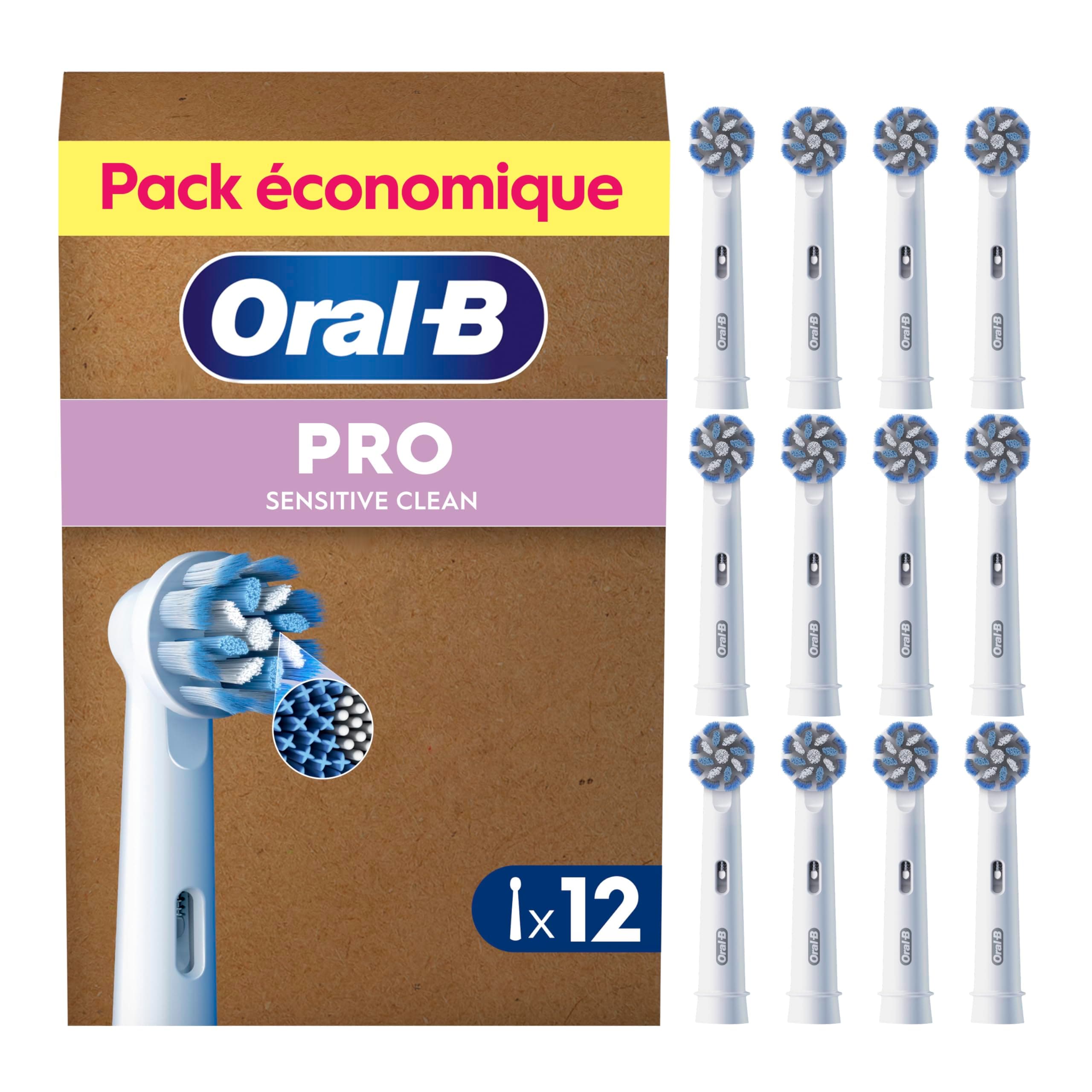 Oral-B Brossettes de Rechange Sensitive Clean, lot de 12, Blanches – Recharges Brosse à Dents Électrique Pro avec des Brins Ultra Doux pour les Gencives Saines, Emballage en Carton