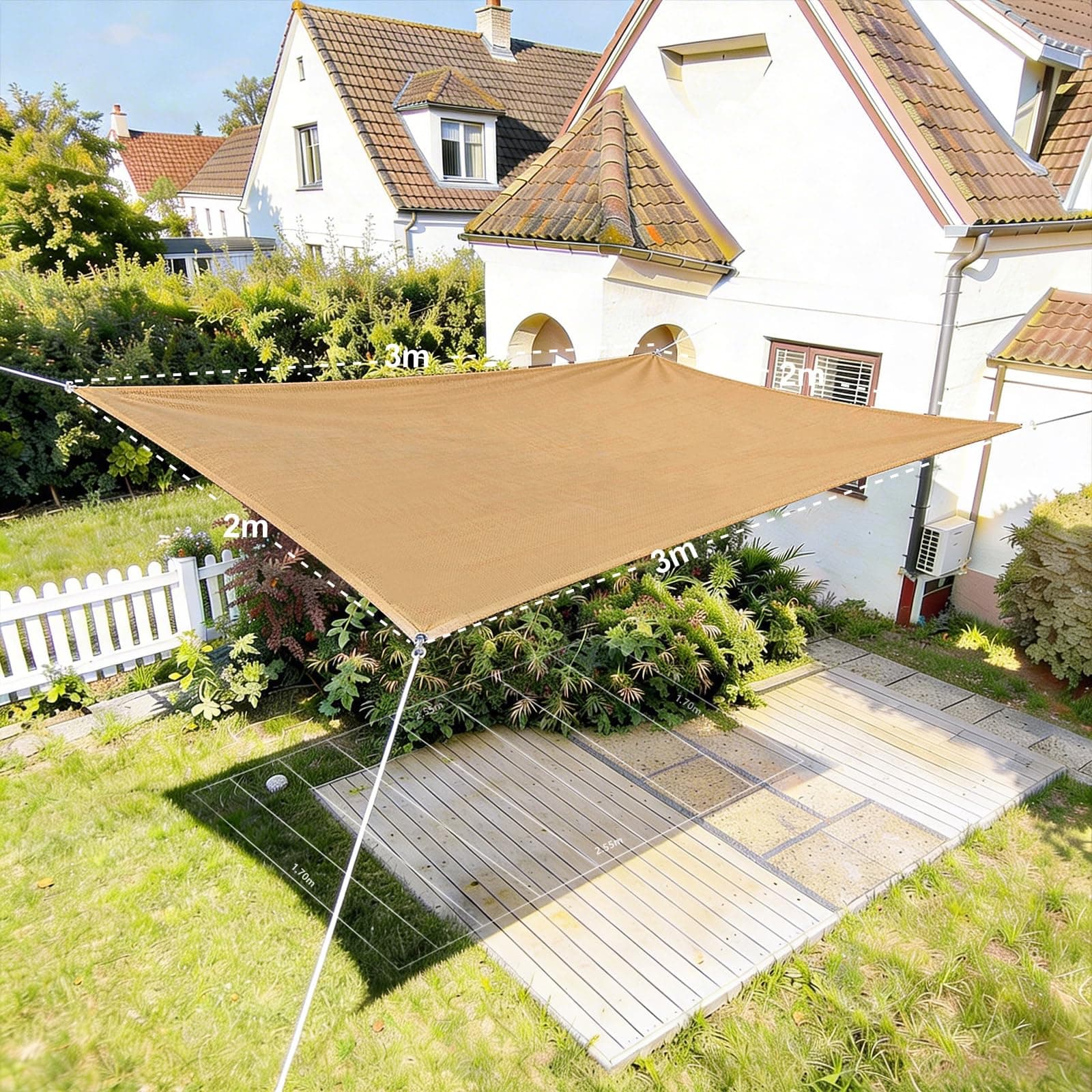 HAIKUS Voile d'ombrage Rectangulaire 2x3 m, Toile Ombrage HDPE Respirant (185g/㎡), Filet dombrage Rectangle 3x2 m avec Protection UV pour Patio Jardin Terrasse Extérieur, Sable