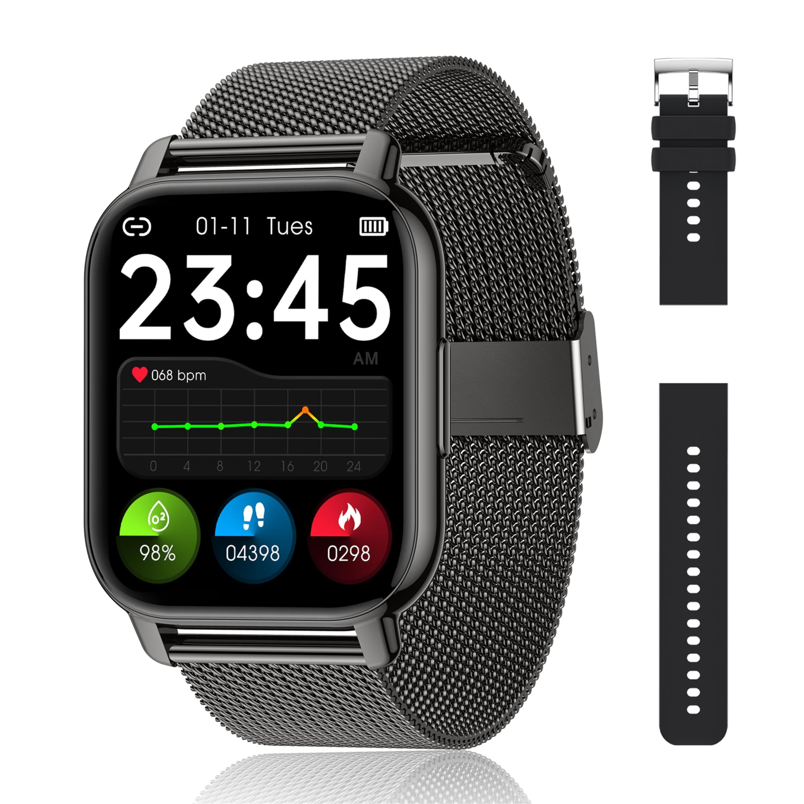 Popglory Smartwatch Uomo Donna Chiamate e Whatsapp, AI Orologio Contapassi 100+ Sports, Assistente, Salute 24/7, Pressione Sanguigna, Cardiofrequenzimetro, SpO2 Sonno, 2 Cinturini per Android iOS