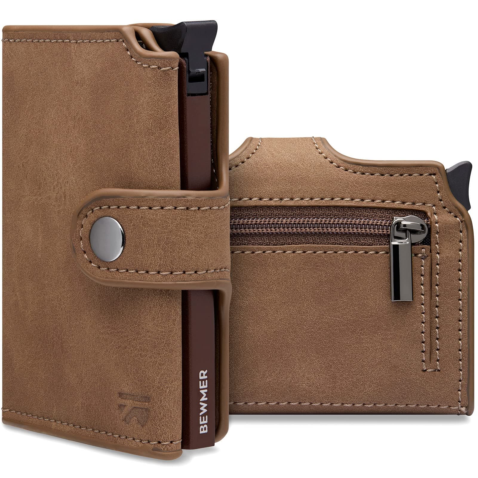 BEWMER v2 Portafoglio Uomo Slim In Similpelle Con Protezione RFID Anticlonazione – Porta Carte Di Credito Uomo E Donna Per 9 Tessere, Con Portamonete
