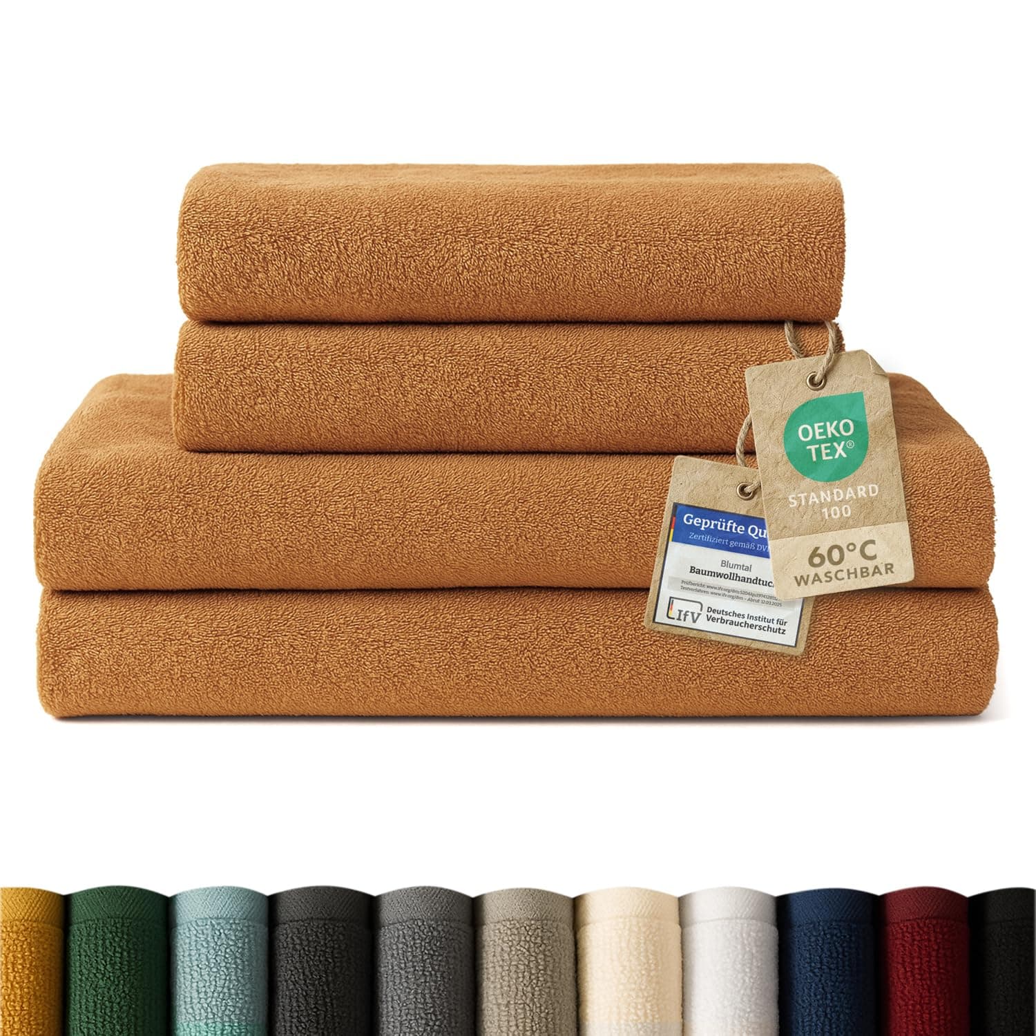 Blumtal Premium Frottier Handtücher Set 4 teilig 100% Baumwolle - Oeko-TEX zertifiziertes Badetuch 2X (70x140 cm) + Towel 2X (50x100 cm) - saugstarkes Frottiertücher Set - Handtücher Hellbraun