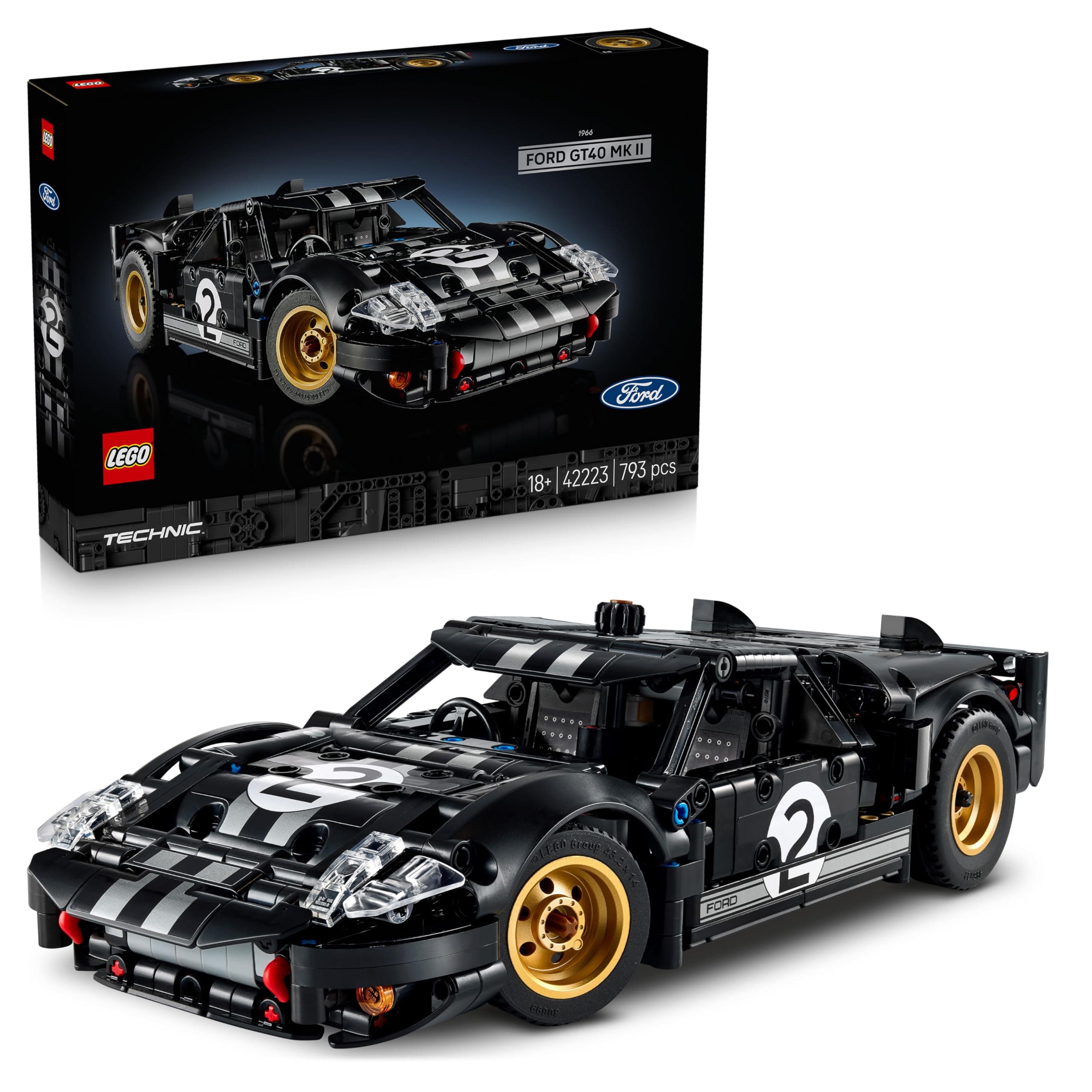 LEGO Technic 1966 Ford GT40 MKII Rennwagen - Bauset für Erwachsene - Modellauto zum Sammeln mit Lenkung und V8-Motor - Rennauto zum Ausstellen und Spielen - Geschenk für Männer und Frauen - 42223