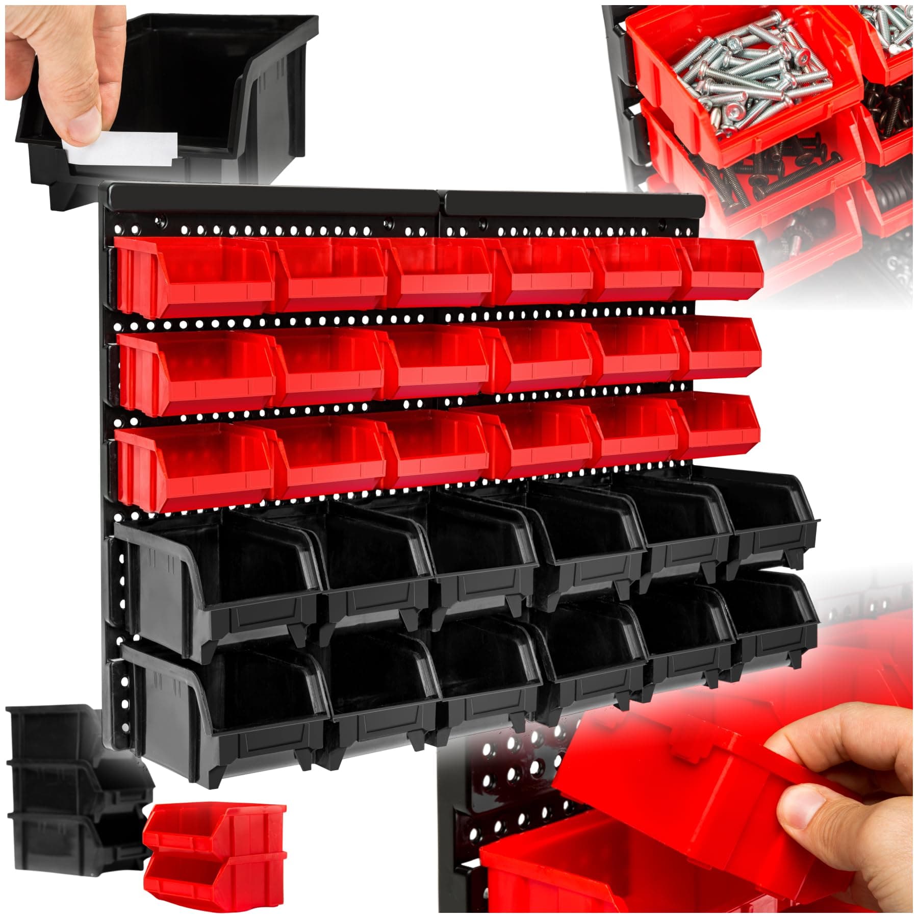 tectake® Werkstatt Wandregal, 31teilig, Stapelboxen, Kleinteilemagazin, Werkzeugwand, Schubladenbox, Ordnungssystem Werkstatteinrichtung, Storage Boxes, Sortierboxen, Schubladenboxen