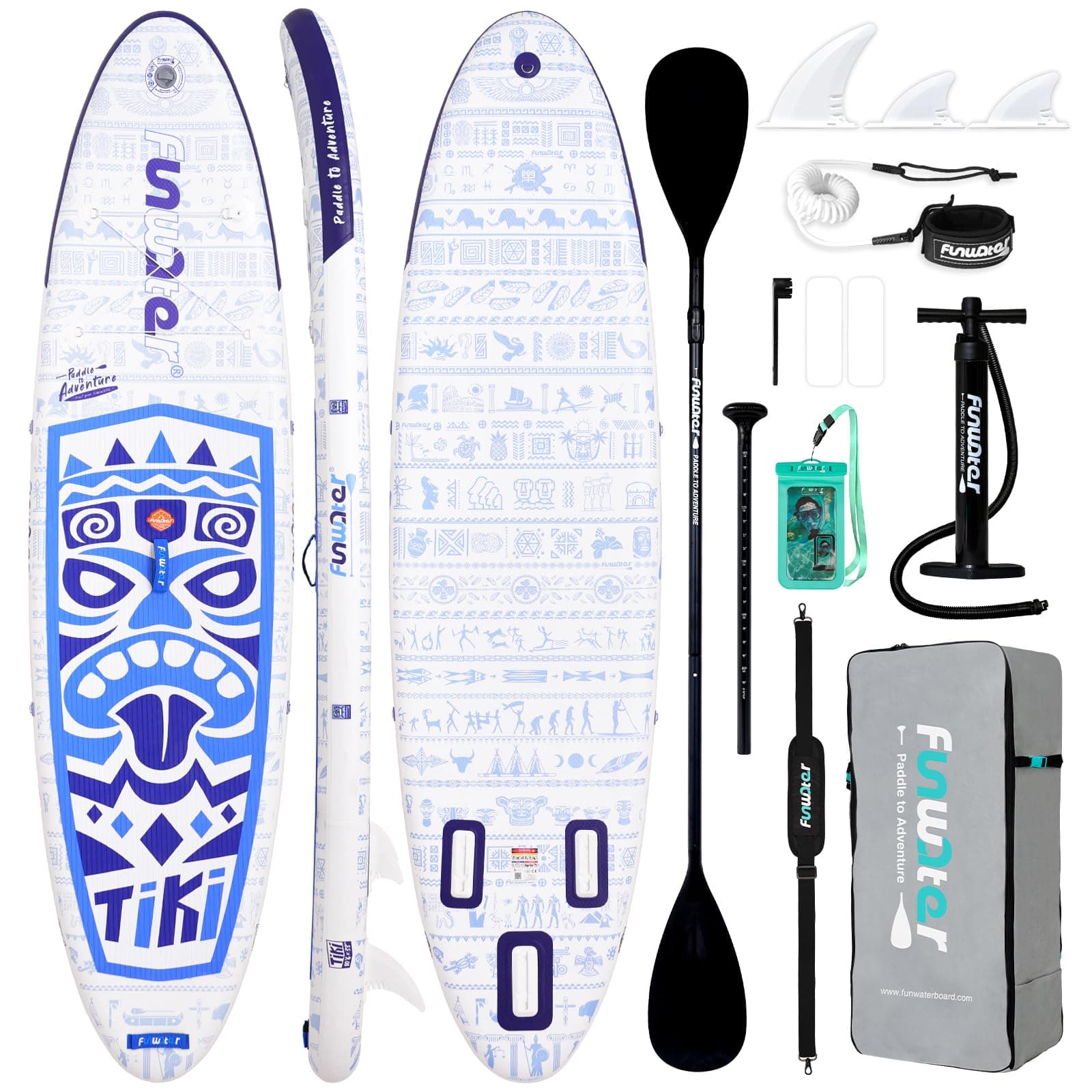 FunWater Tabla de Paddle Surf Inflable Sup Paddle Board con Remo Ajustable, Bomba de Mano, Antideslizante Eva Deck, Correa de Seguridad, para Adultos