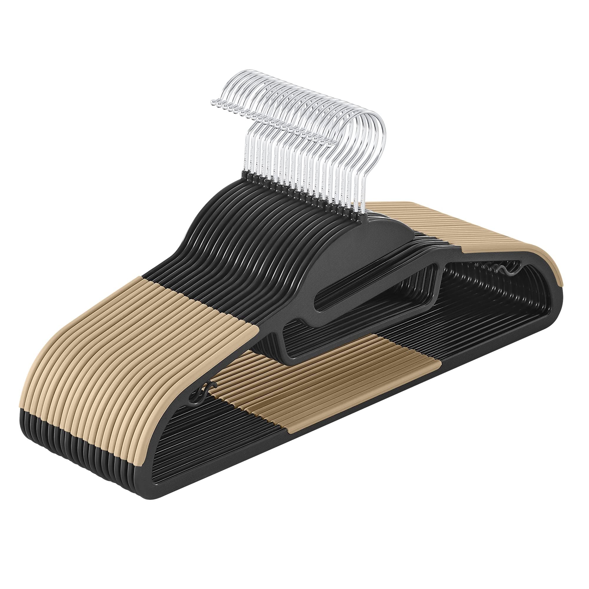 SONGMICS Kleiderbügel Kunststoff, 20er Set, Bügel mit U-förmiger Öffnung, platzsparend, 0,5 cm dick, 41,5 cm breit, um 360° drehbarer Haken, schwarz-braun CRP041B02