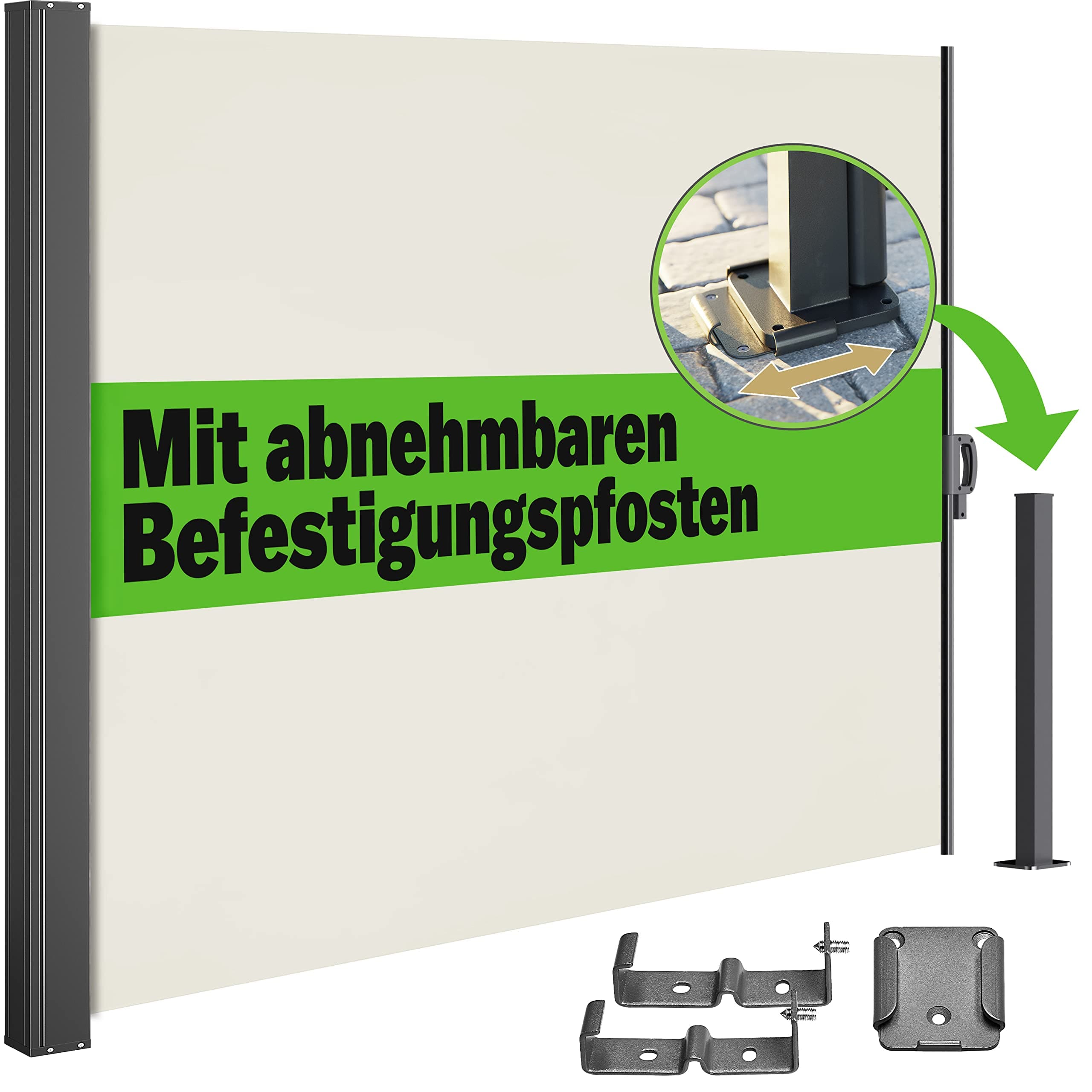 Casaria® Seitenmarkise Nosara 160x300cm Ausziehbar Blickdicht Sonnenschutz Markise Balkon Terrasse Garten Seitenrollo Sichtschutz Windschutz Creme