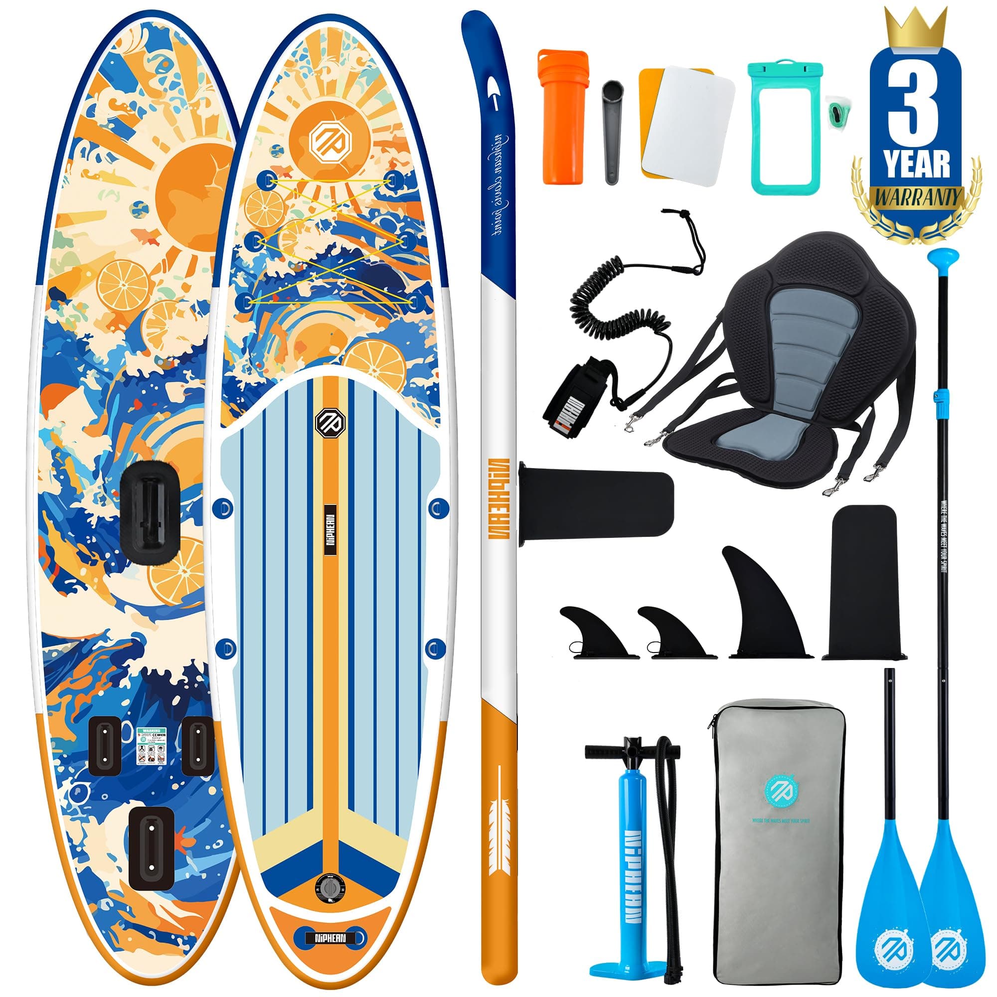 Niphean SUP Gonfiabile Adulti con Tutti gli Accessori, 320cm Stand up Paddle Gonfiabile per Tutti i Livelli, Paddle Board con Capacità di 200kg per 2 Persone, Tavola da SUP Gonfiabile con Sedia