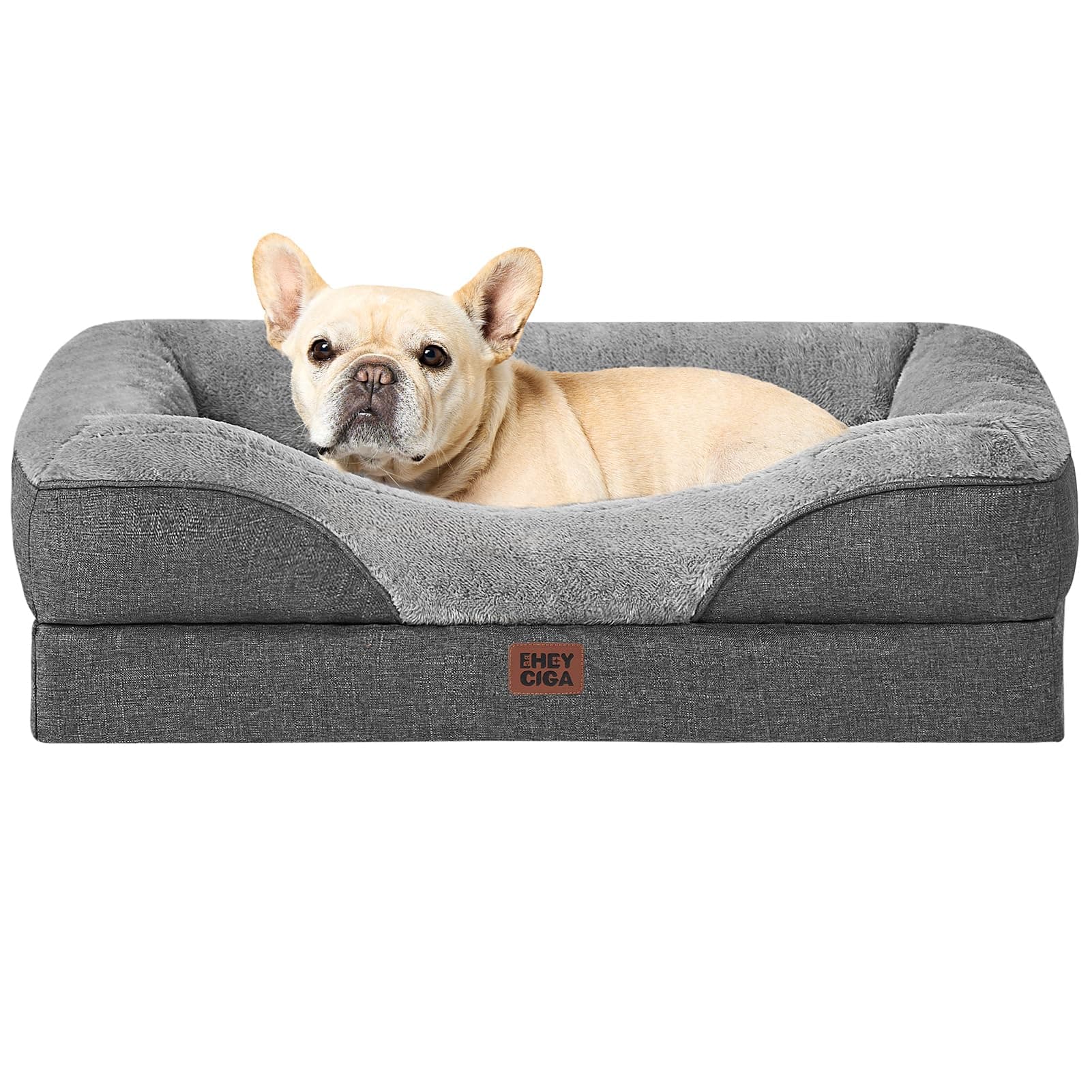 EHEYCIGA Cama Ortopedica y Viscoelastica para Perros Medianos 76x51x16.5 cm, Memory Foam Sofa para Perros Lavable, Cama Gato Suave, Gris Oscuro