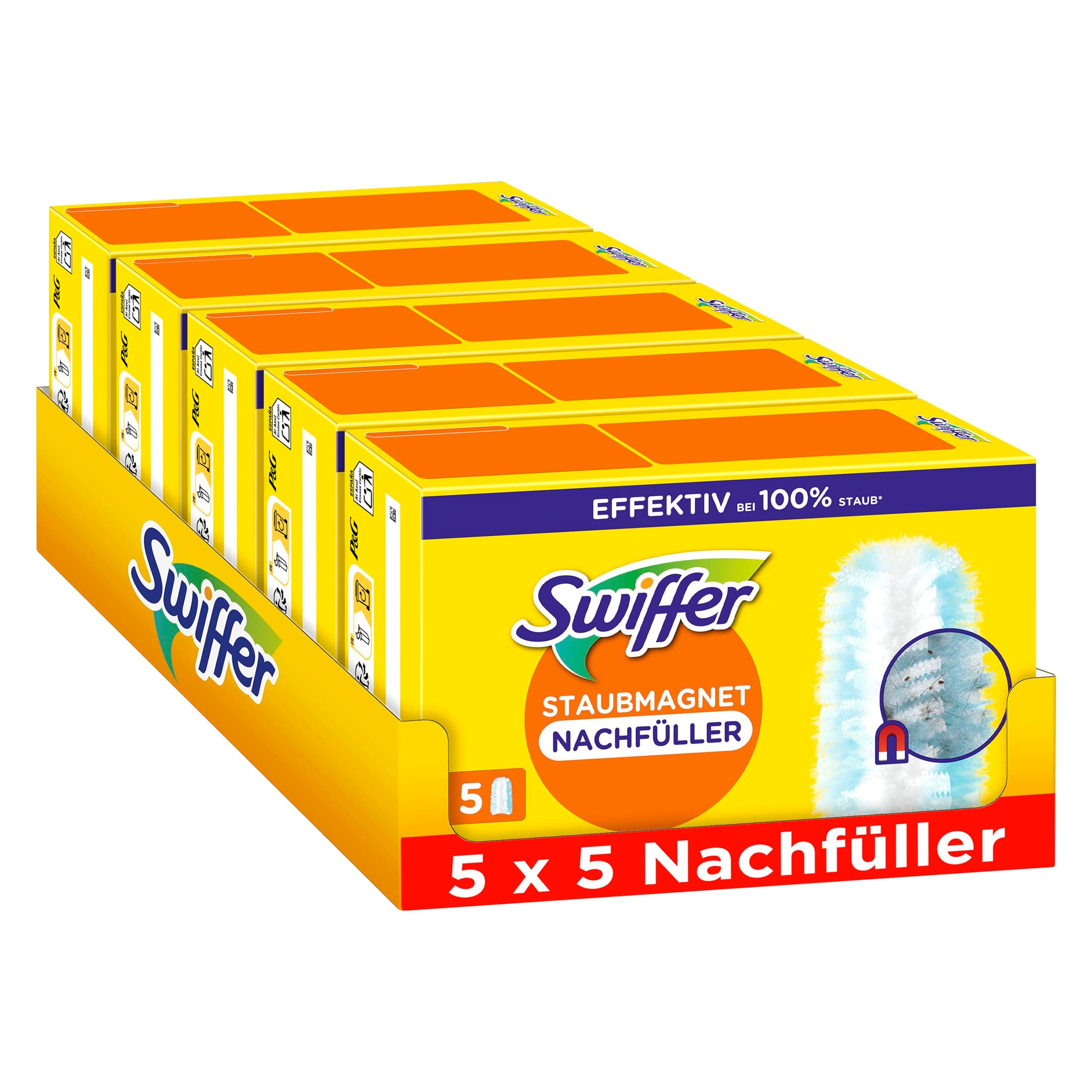 Swiffer Staubmagnet Nachfüllpackung, 25 Tücher (5×5), Fängt Und Schließt 3-mal Mehr Staub Und Haare Ein Als Herkömmliche Staubwedel
