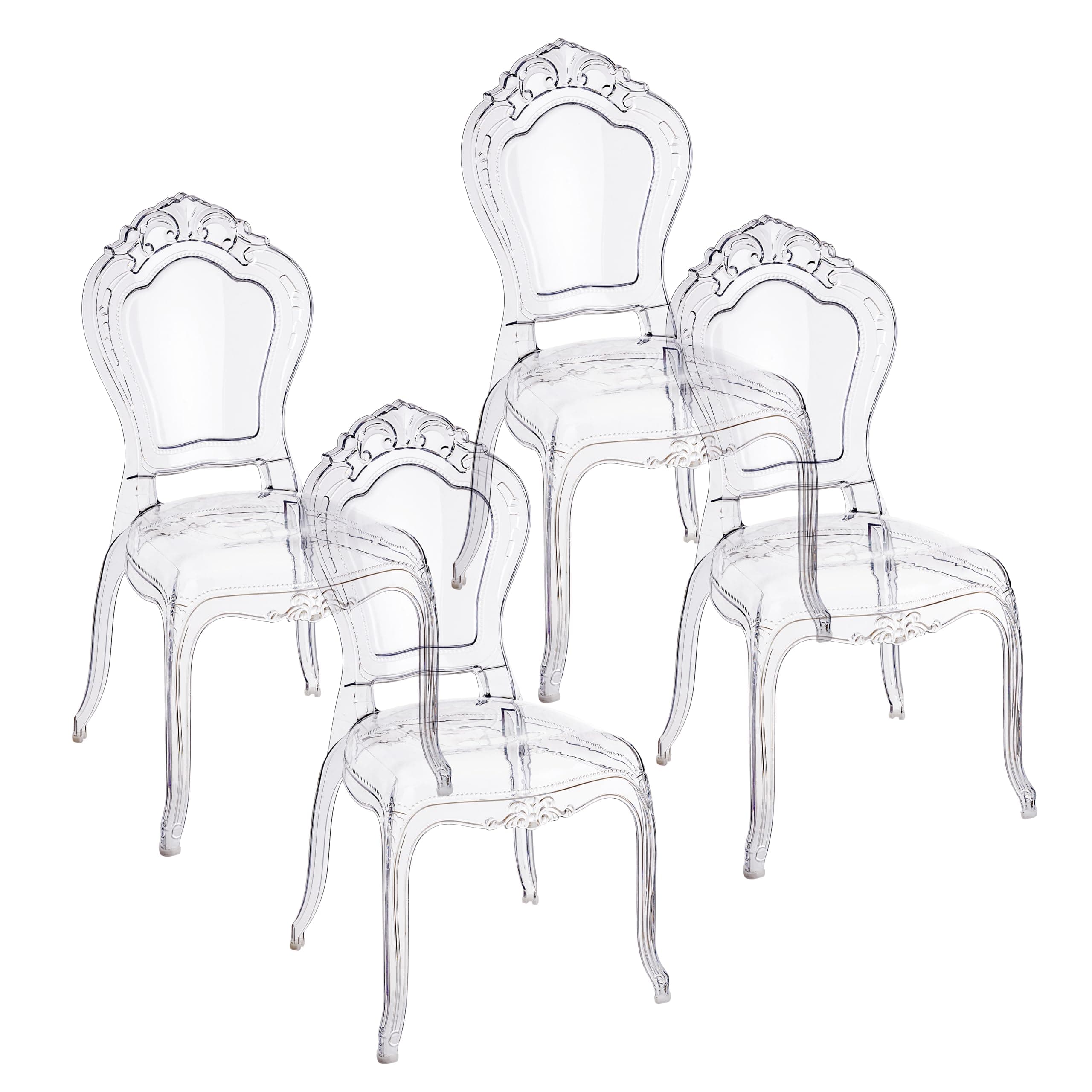 Baroni Home Set di 4 Sedie in Policarbonato Trasparente, Seduta Design Elegante Impilabile e Impermeabile da Soggiorno, Sala da Pranzo, Camera da Letto, 48X46X98, Smerli