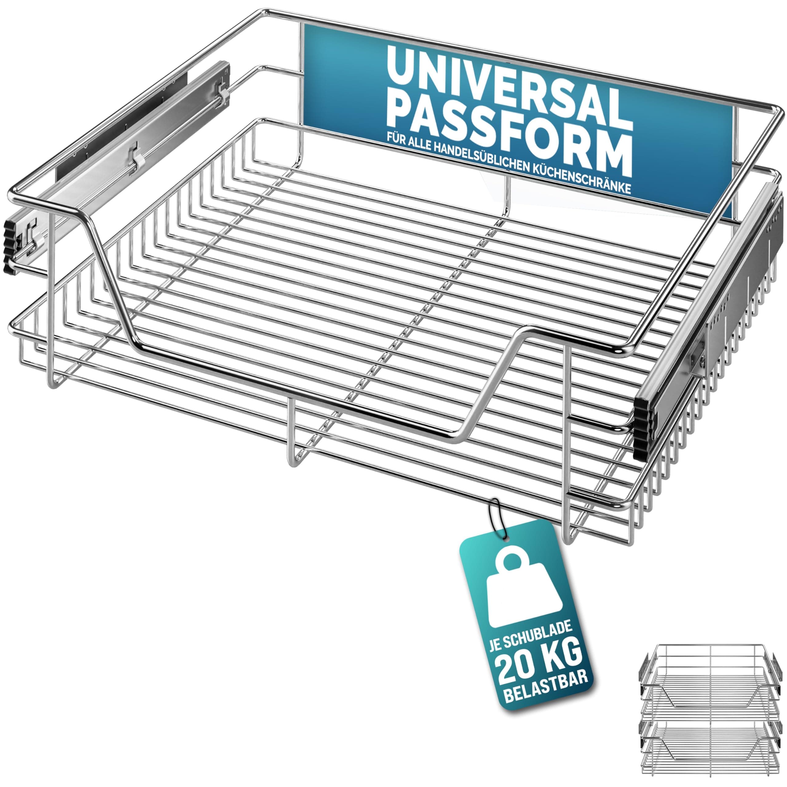 Casaria® 2x Teleskopschublade Schrank Schubladen Ausziehbar 60cm 20kg Belastbar Verchromt Korbauszug mit Zubehör Haushalt Küchenschrank Kleiderschrank