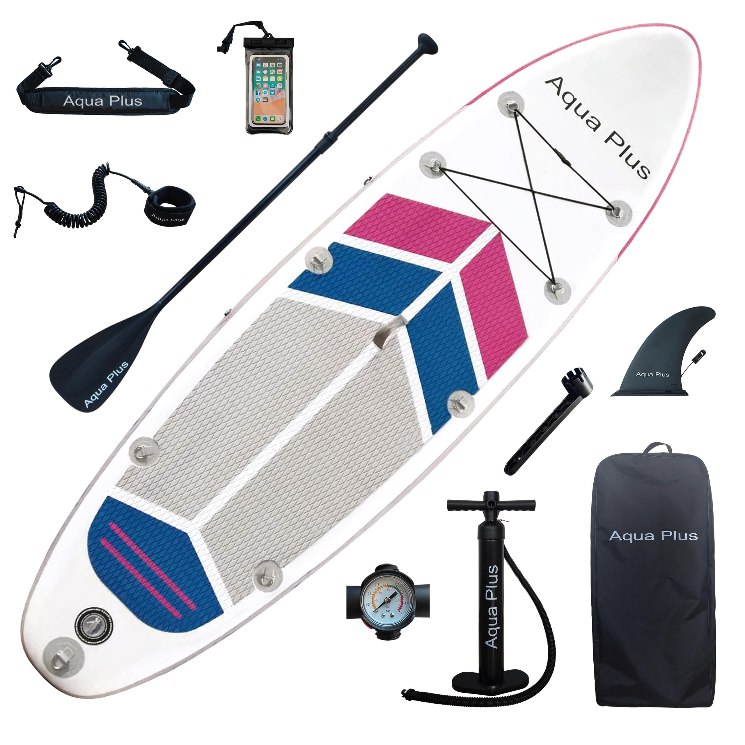 Aqua Plus 15cm Spessore SUP Gonfiabile per Tutti i Livelli di abilità Tavola da Paddle in Piedi, pagaia, Pompa, ISUP Zaino da Viaggio, guinzaglio, Tracolla