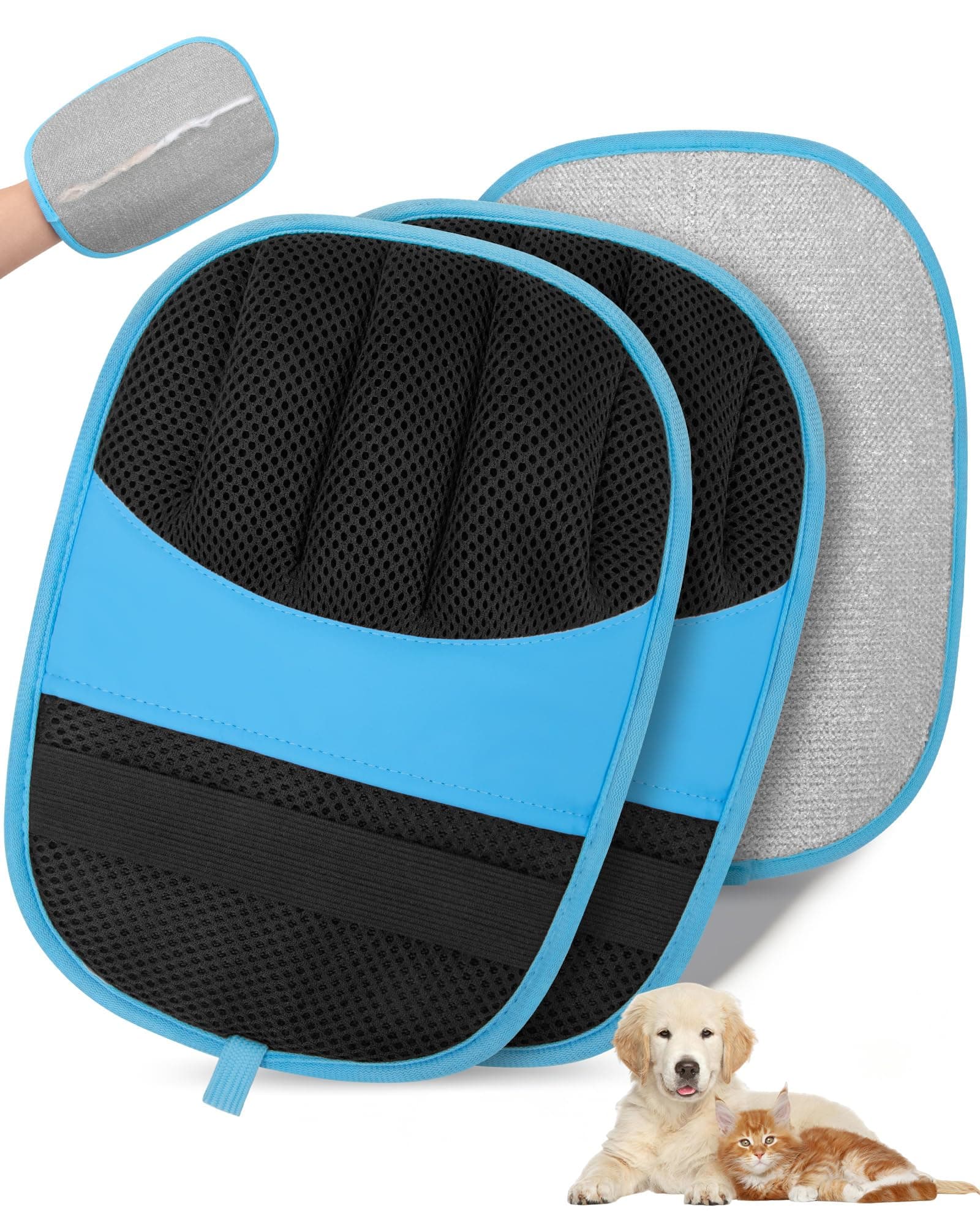 YCDTMY Tierhaarentferner Handschuh, 2 Stück Fell Magnet Handschuh für Hunde und Katzen, Upgraded 5-Finger-Design Tierhaarentferner Handschuh für Sofa, Autositz & Kleidung (Blau)