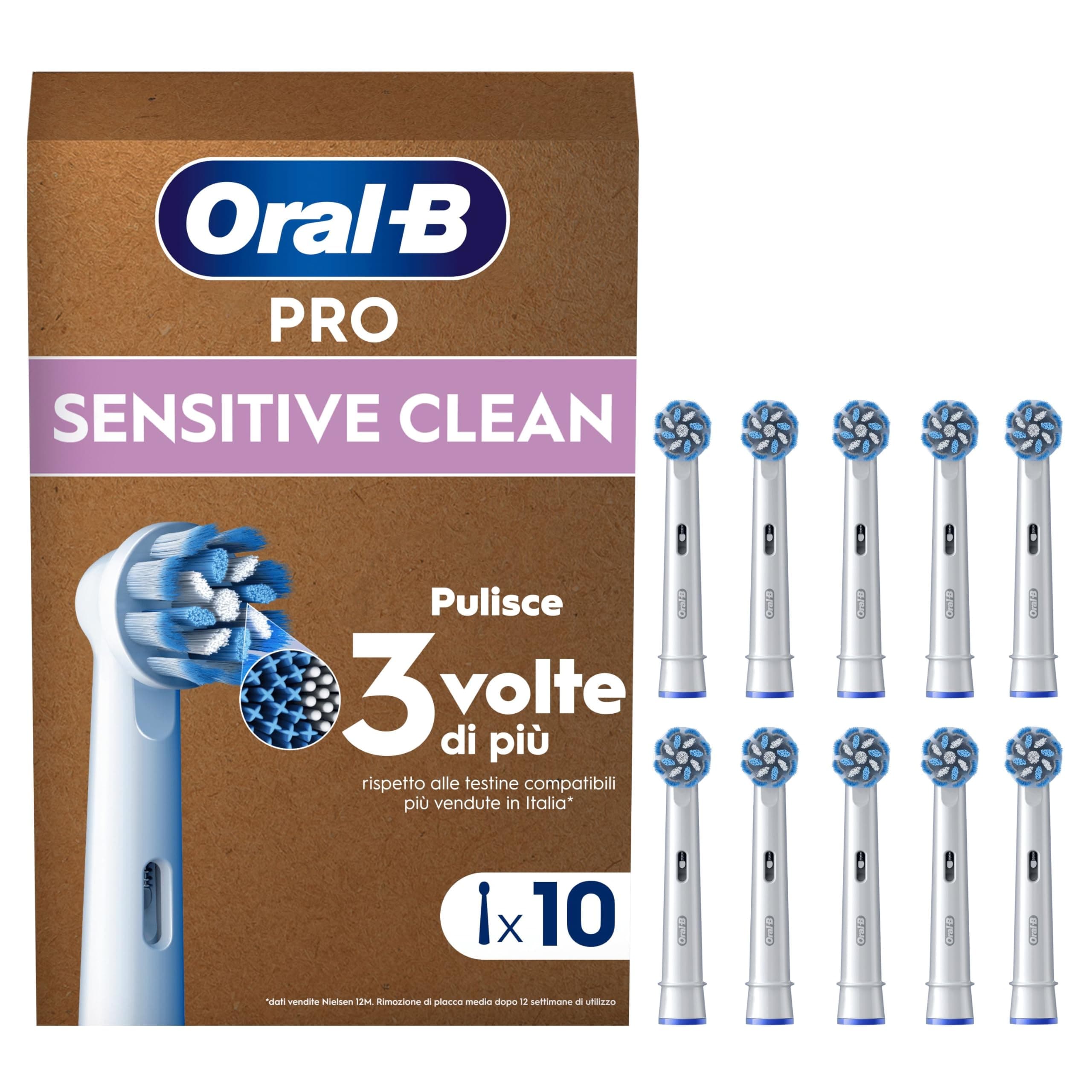 Oral-B Testine di Ricambio Sensitive Clean, Bianche, 10 Ricambi - 10 Testine di Ricambio per Spazzolino Elettrico, Rotonde Originali, Confezione Adatta alla Buca delle Lettere