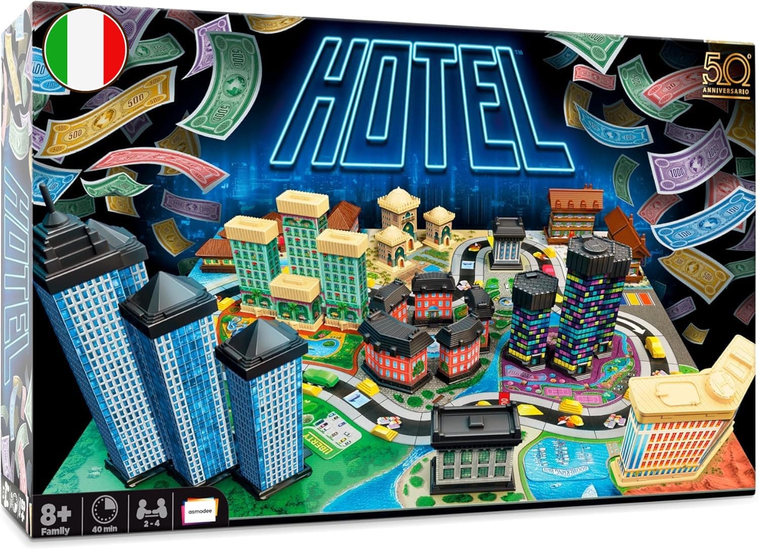 Asmodee – HOTEL – Nuova Versione Gioco da Tavolo | Gioco da Tavola Strategico di Costruzione Hotel per Famiglia e Amici – 2-4 Giocatori – 8+ Anni – 40 Min. – Edizione Italiana