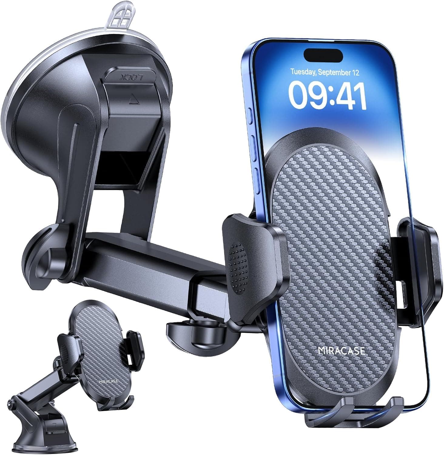 Miracase Soporte Movil Coche [2026 Ventosa Potente] Suporte Telemovel Carro en Salpicadero, Rotación 360° Ventosa Movil Compatibilidad con iPhone y Telefono de 4-7.2"