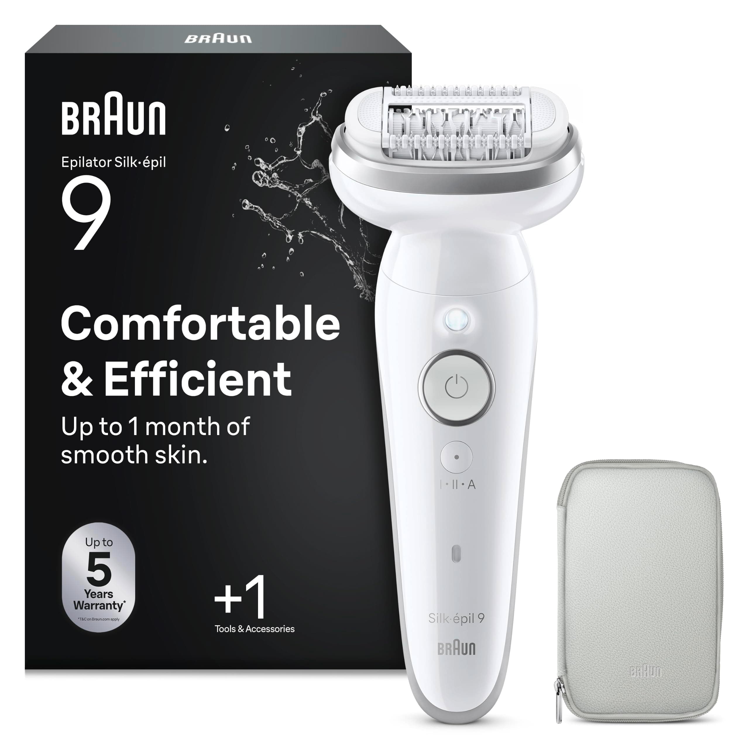Braun Silk-épil 9, Épilateur Avec Tête Pivotante Pour Épilation Facile, Même Pour Les Zones Sensibles, Appareil De Précision Pour Une Peau Douce Longue Durée, 9-011, Étanche, Blanc/Argent