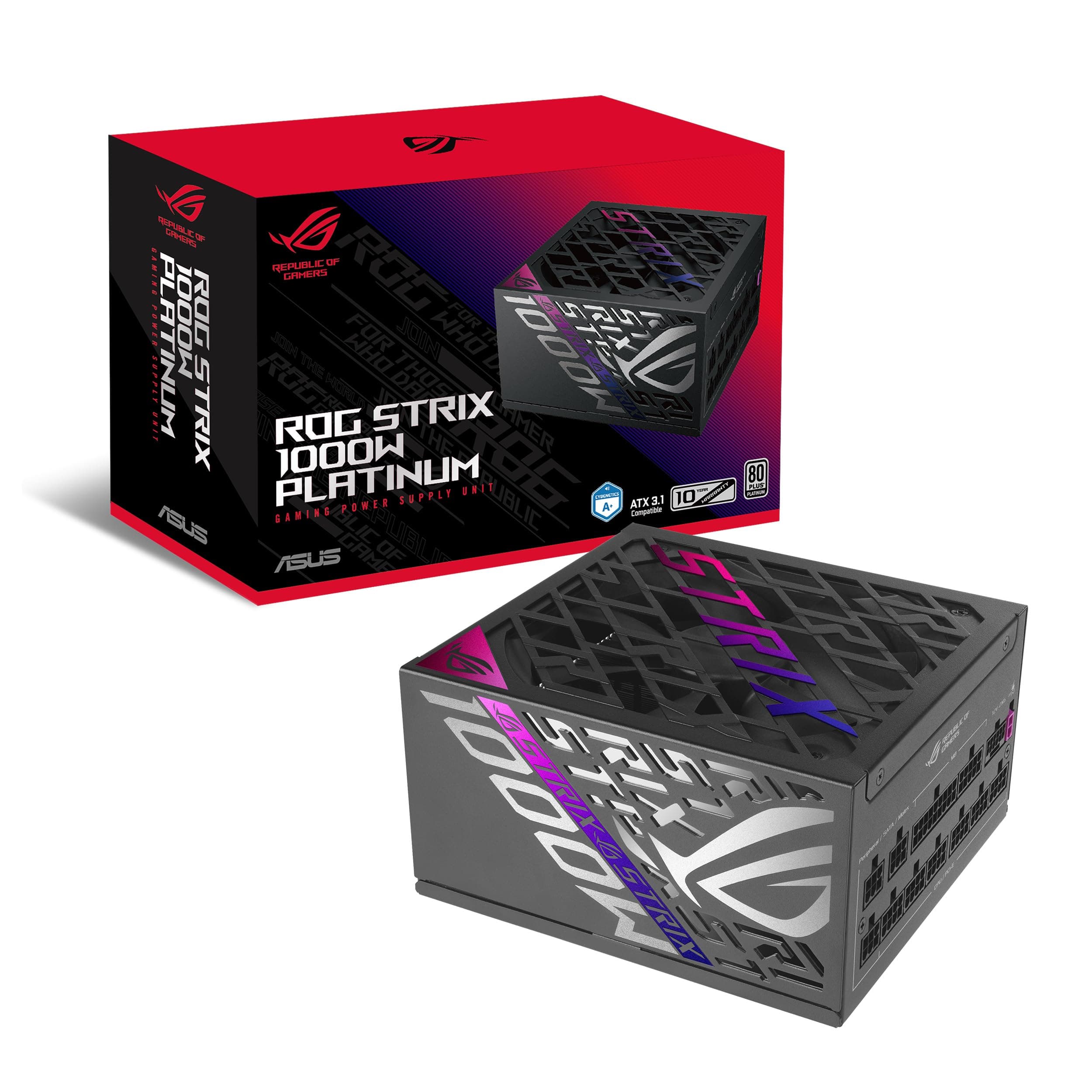 ASUS ROG Strix 1000W Platinum (Fully Modular Power Supply, 80 Plus Platinum Certified, ATX 3.1, PCIe 5.1, Cybenetics Lambda A+, GaN MOSFET, GPU-First, IVS, 10-Year Warranty)