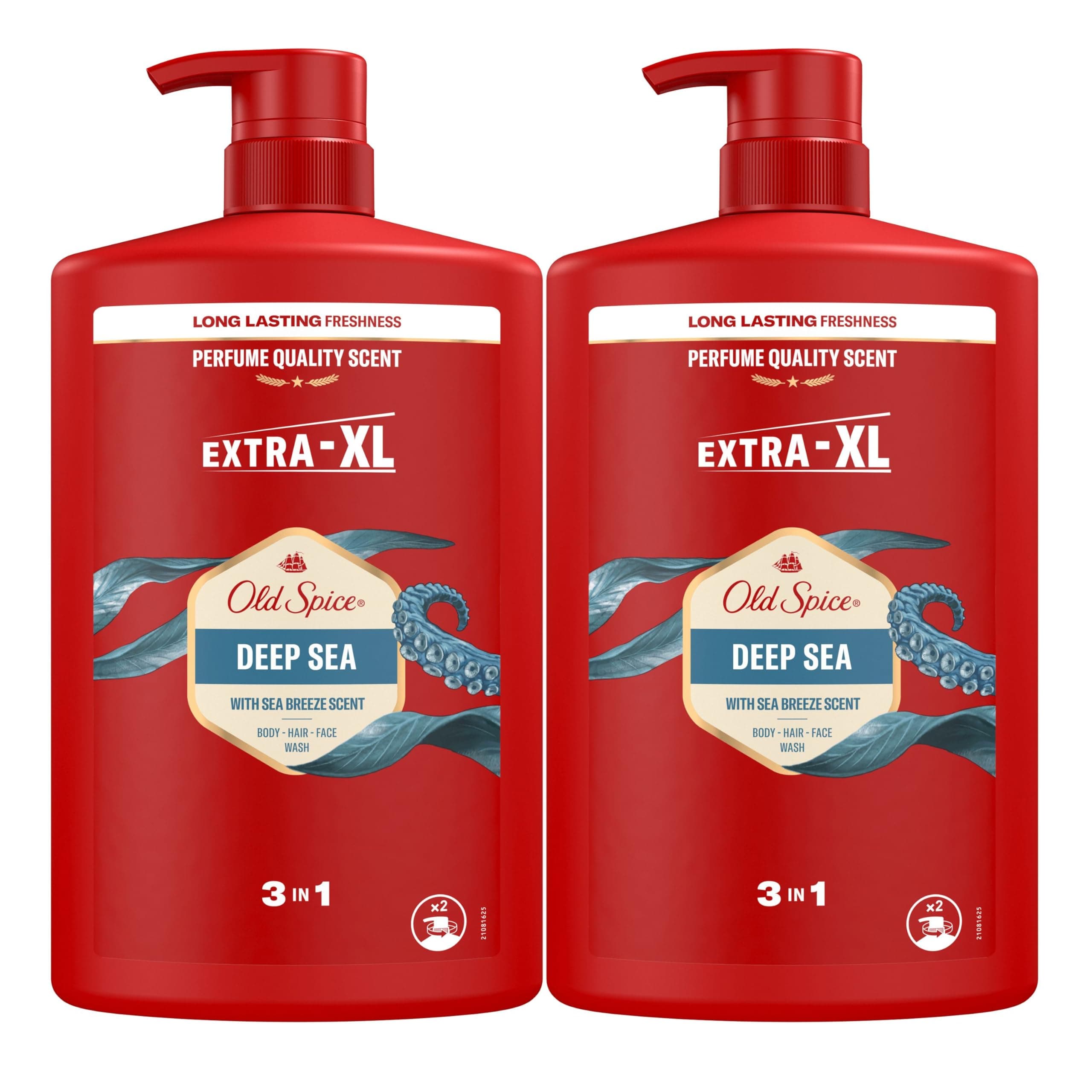 Old Spice Deep Sea Gel De Ducha Y Champú Para Hombres 2x1000ml, Gel Para Cara, Cuerpo Y Pelo 3 En 1 Multiusos, Frescura Duradera, Fragancia Excepcional, Limpieza Profunda