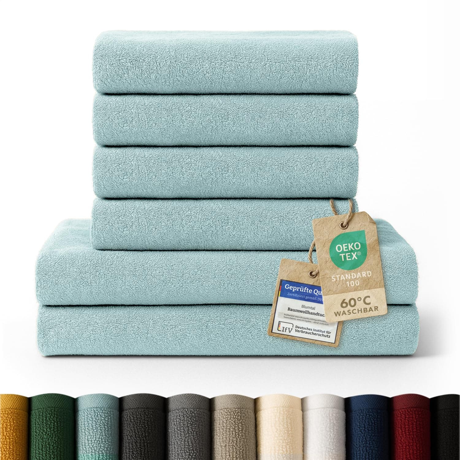 Blumtal Premium Frottier Handtücher Set 4 teilig 100% Baumwolle - Oeko-TEX zertifiziertes Badetuch 2X (70x140 cm) + Towel 4X (50x100 cm) - saugstarkes Frottiertücher Set - Handtücher Blau Hell