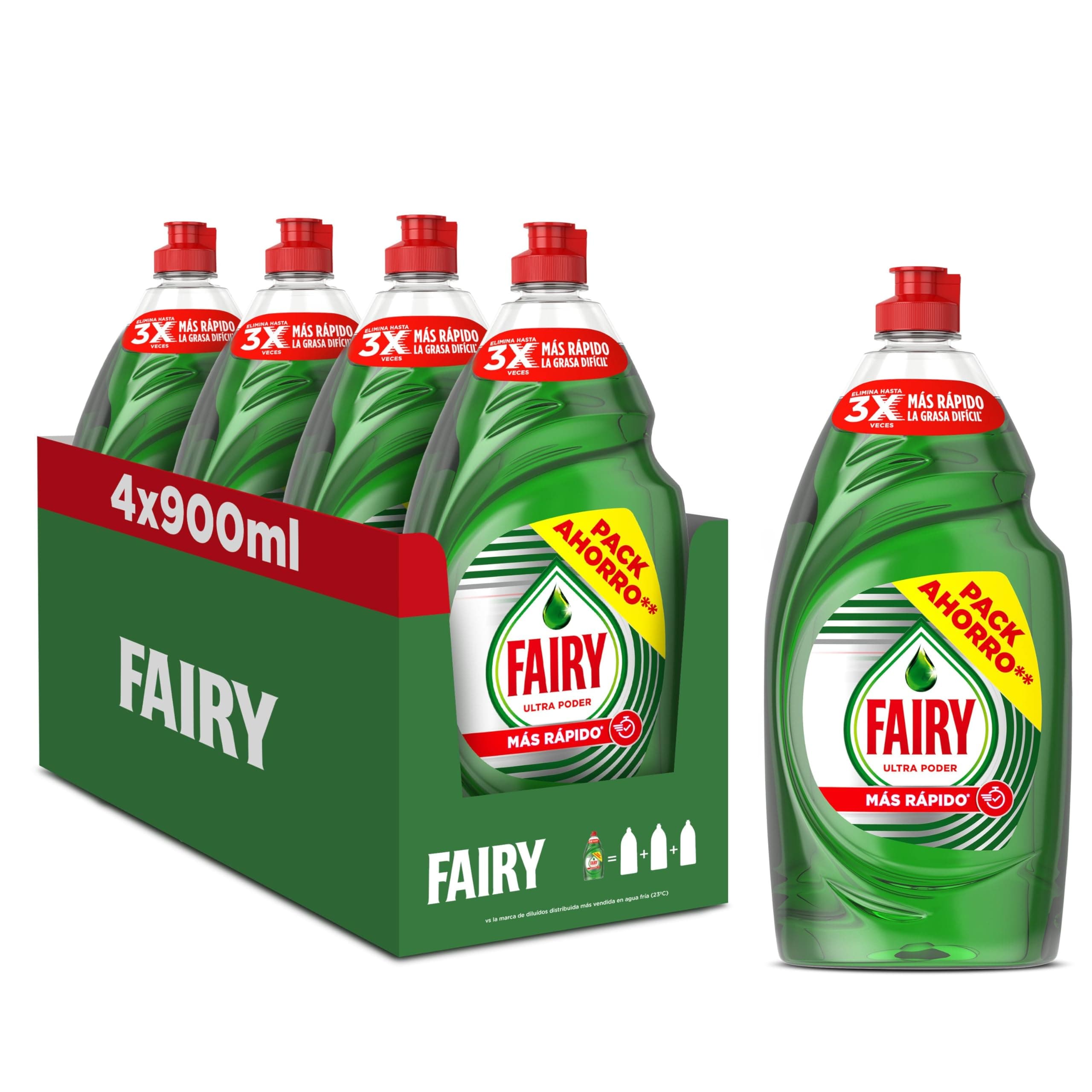 Fairy Ultra Poder Original Líquido Lavavajillas 4x900ML Fórmula Efectiva Que Deja Los Platos Relucientes, Impresionante Poder Antigrasa